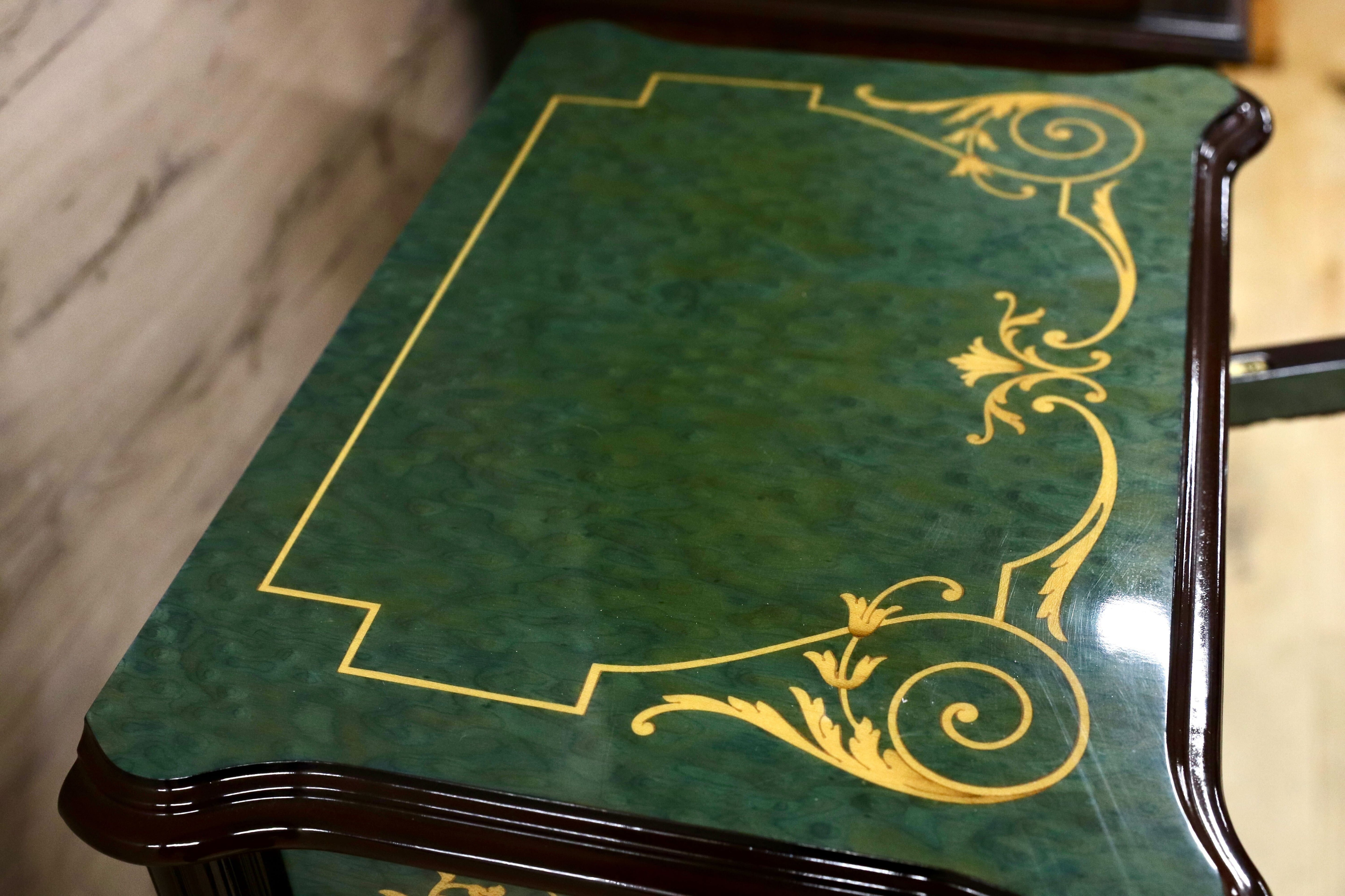 GMIK843○Le Ore イタリア製 キャビネット&置時計 ロココ調 クラシック グリーン 象嵌細工 エレガント 振り子 アートクロック