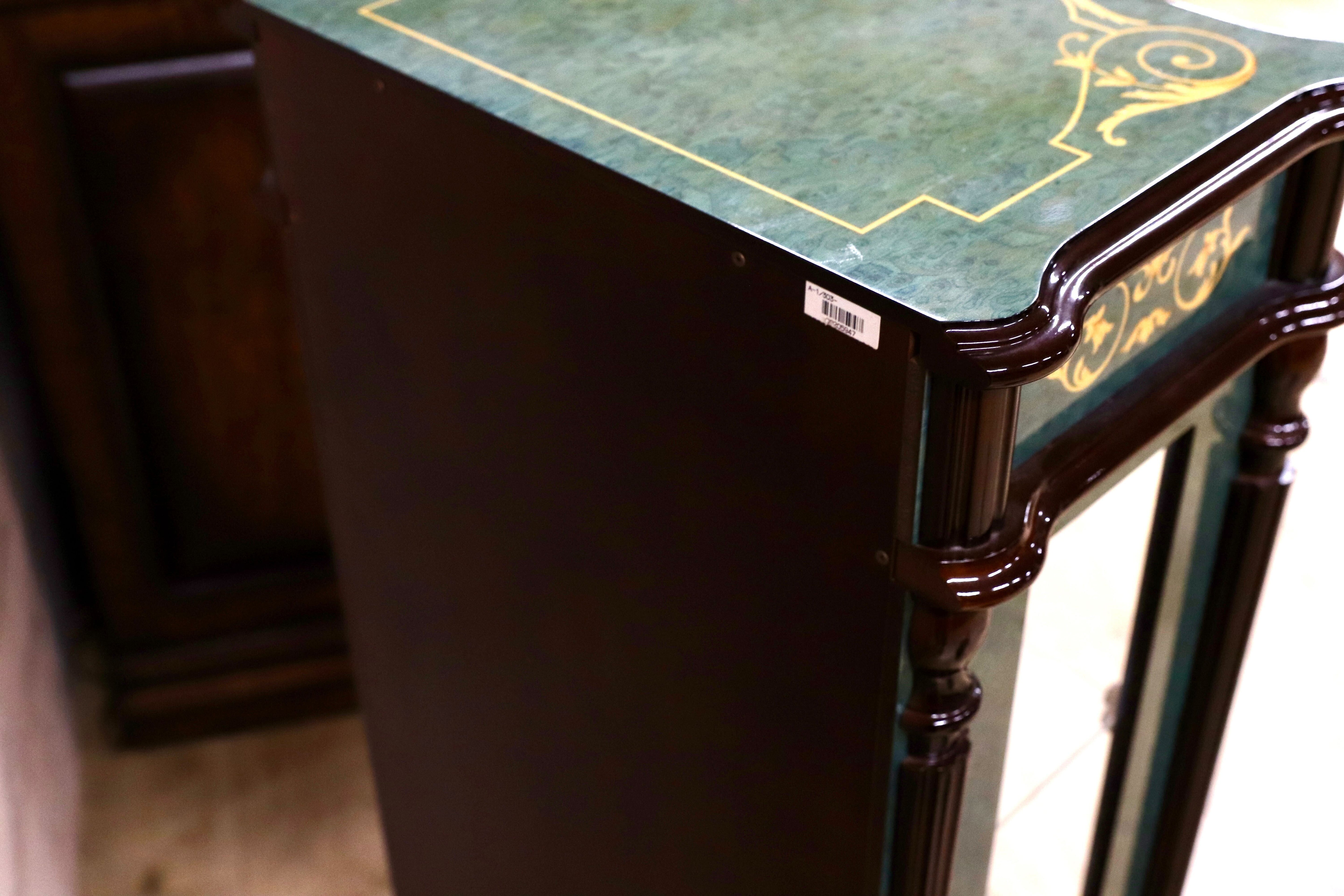 GMIK843○Le Ore イタリア製 キャビネット&置時計 ロココ調 クラシック グリーン 象嵌細工 エレガント 振り子 アートクロック