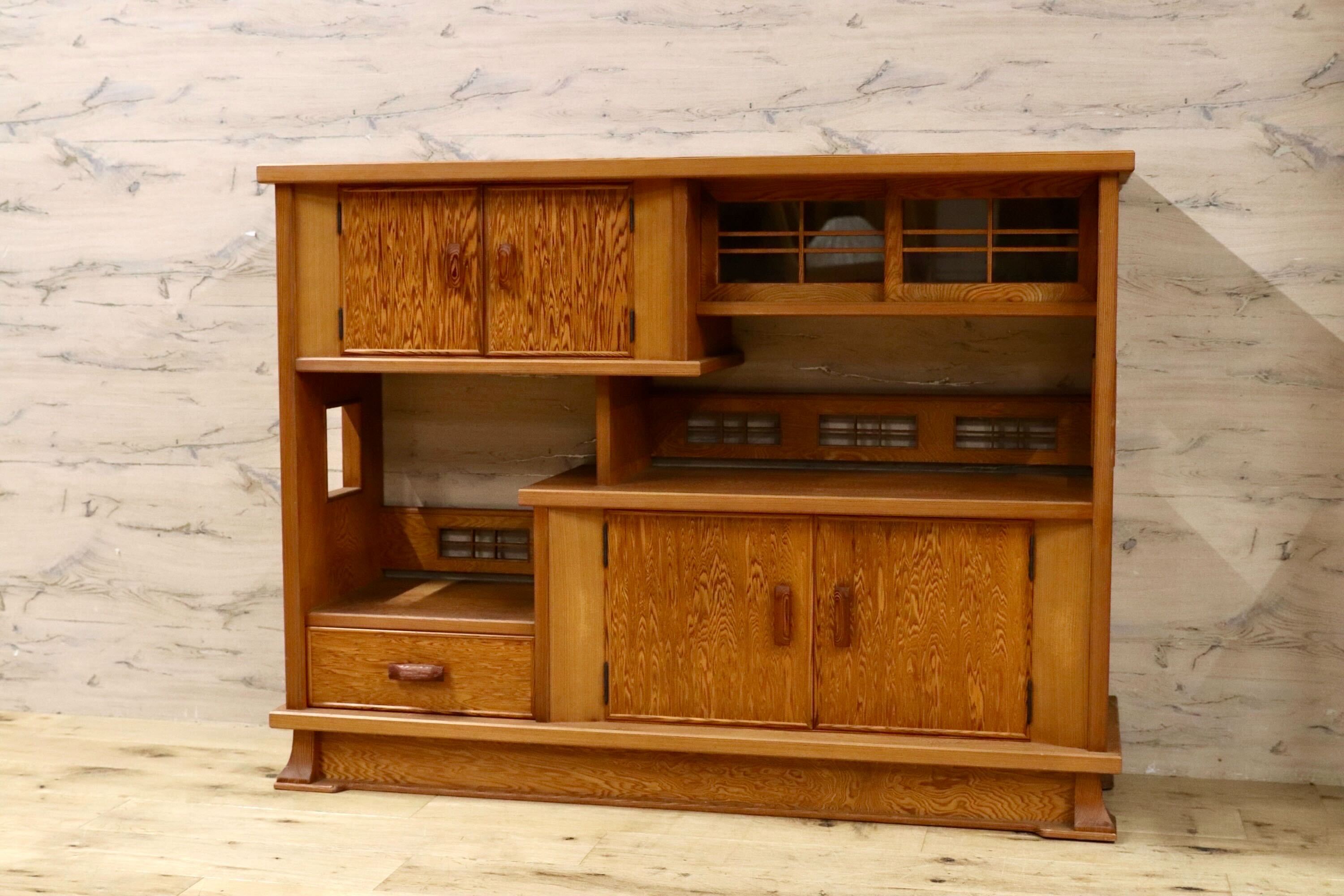 GMIK835○世界遺産屋久杉 茶棚 飾り棚 サイドボード リビングボード 和室 座敷 和モダン レトロ 最高級 和家具 アンティーク