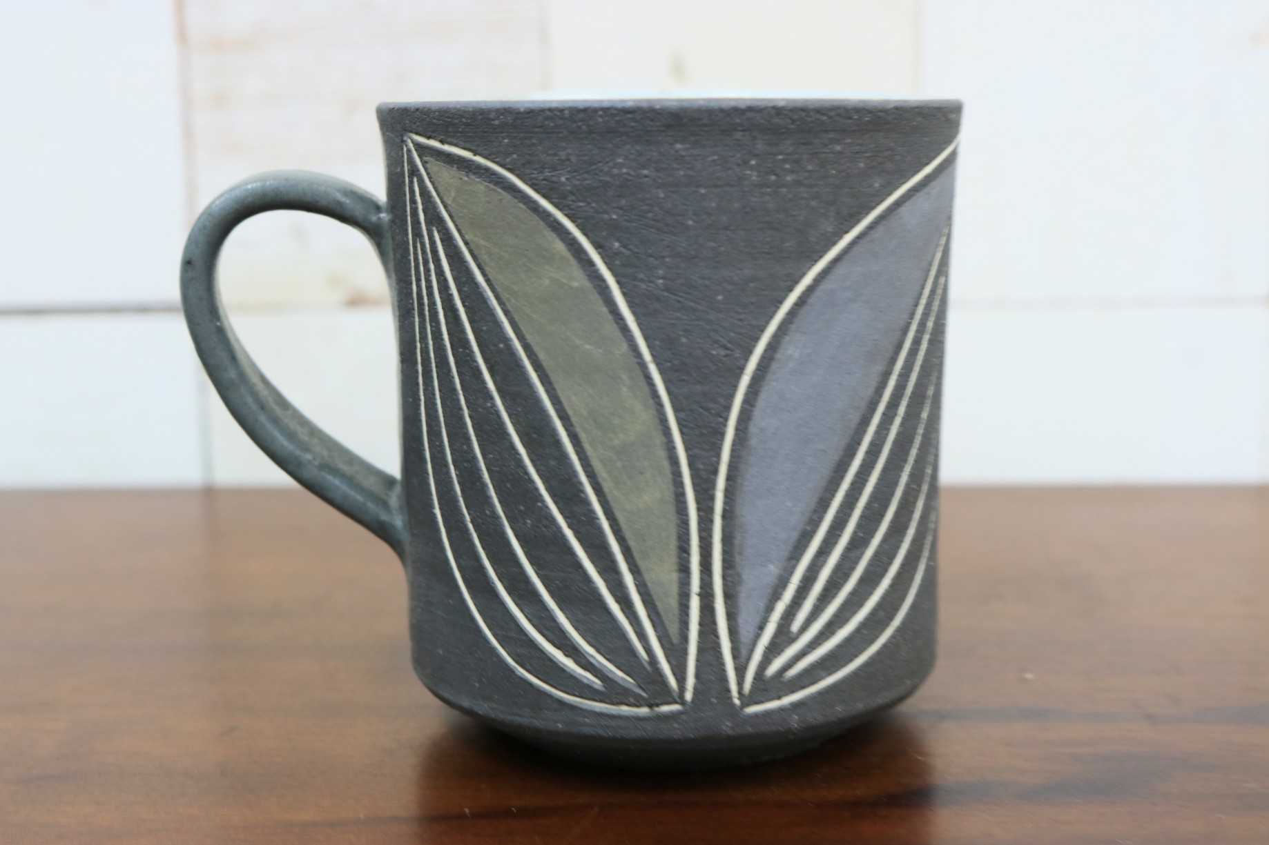 GMJO119O〇市野悟窯 市野哲次 丹波焼 彩色線象嵌 マグカップ 陶器 現代陶芸 作家物