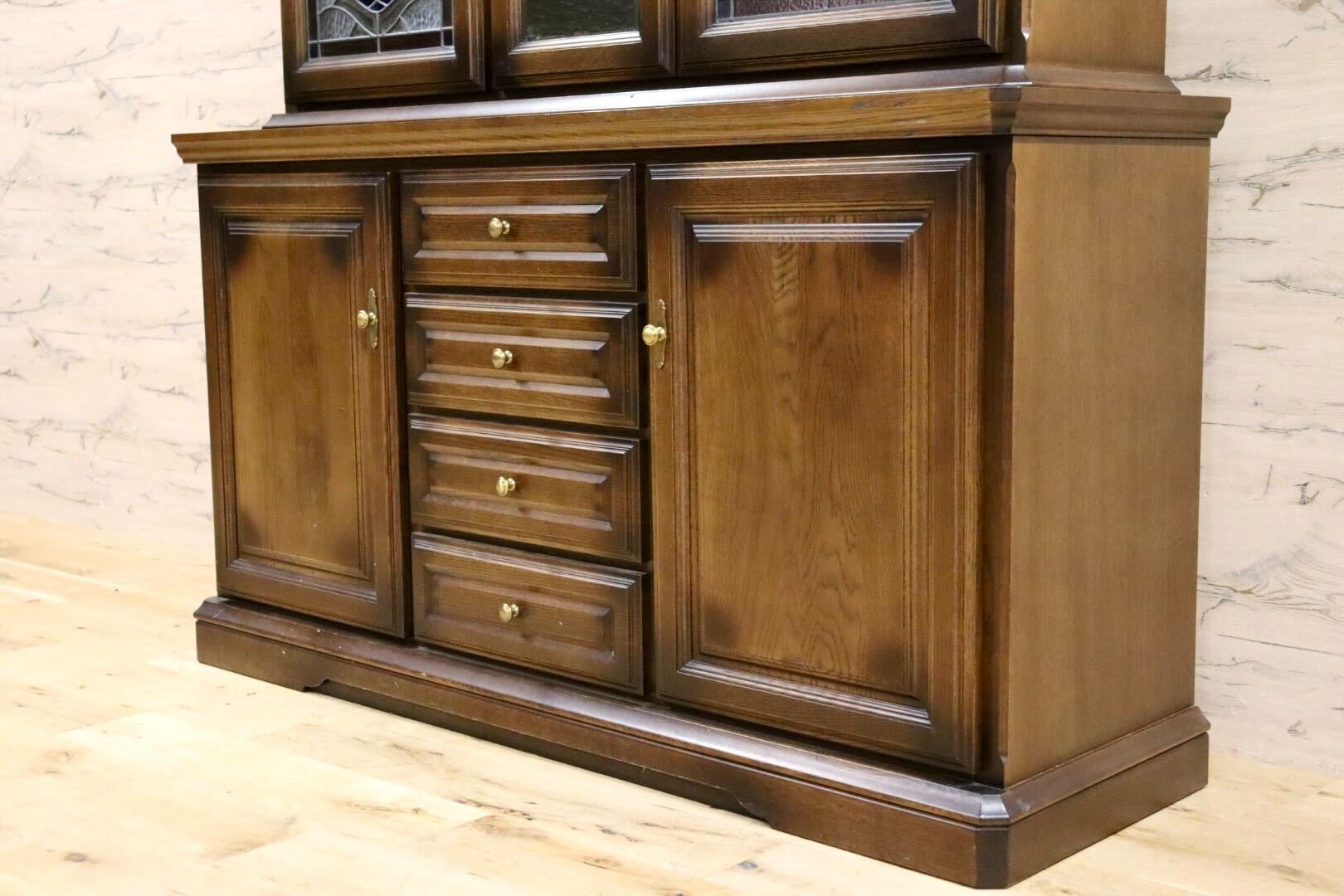 GMHK529○ミランコーポレーション オールドコート 食器棚 カップボード 飾り棚 キャビネット オーク材 ヴィンテージ 高級家具