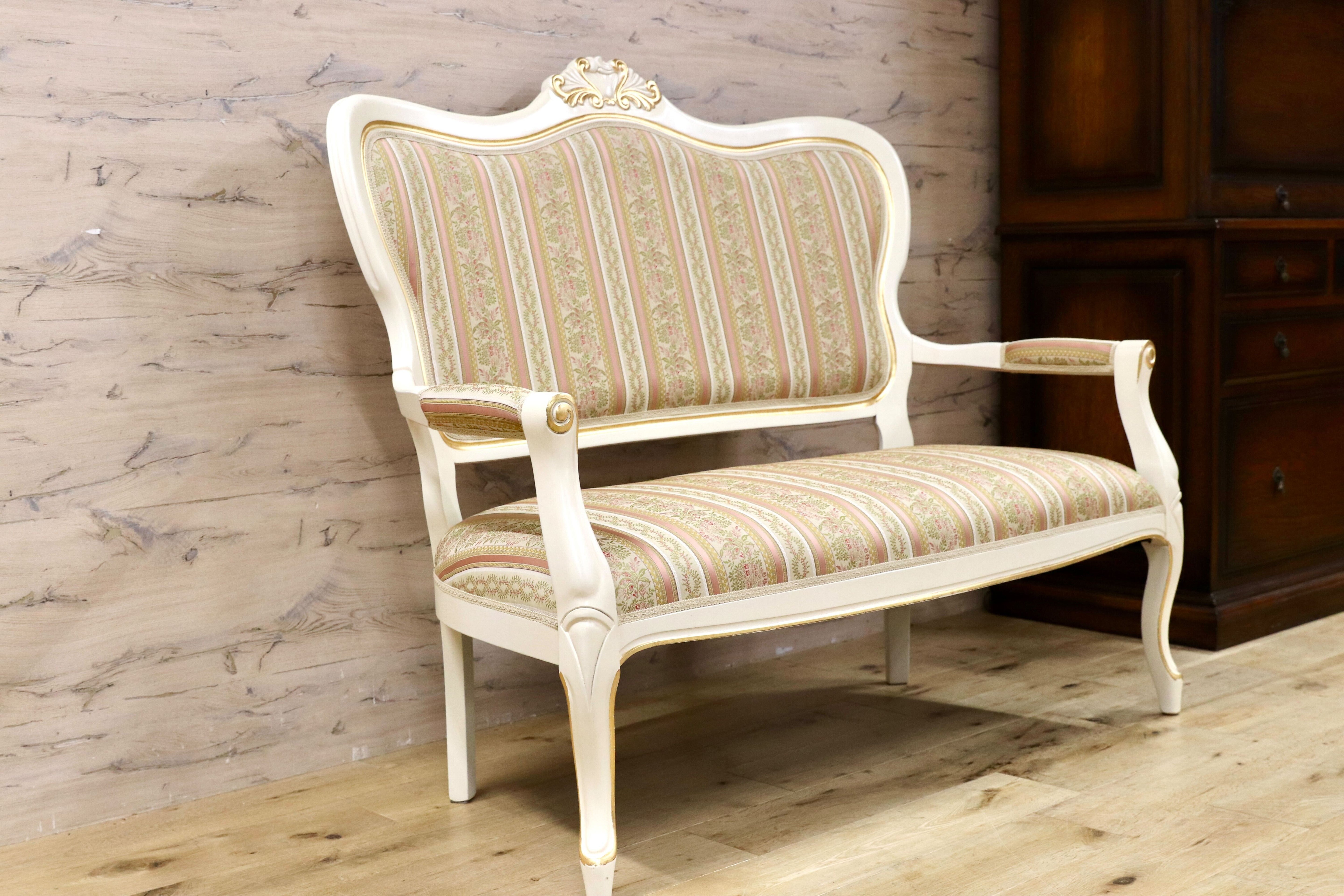 GMIK841○ロココ調 2人掛けソファ ラブソファ ベンチソファ イタリア クラシック エレガント シャビー 姫家具 ヨーロピアン