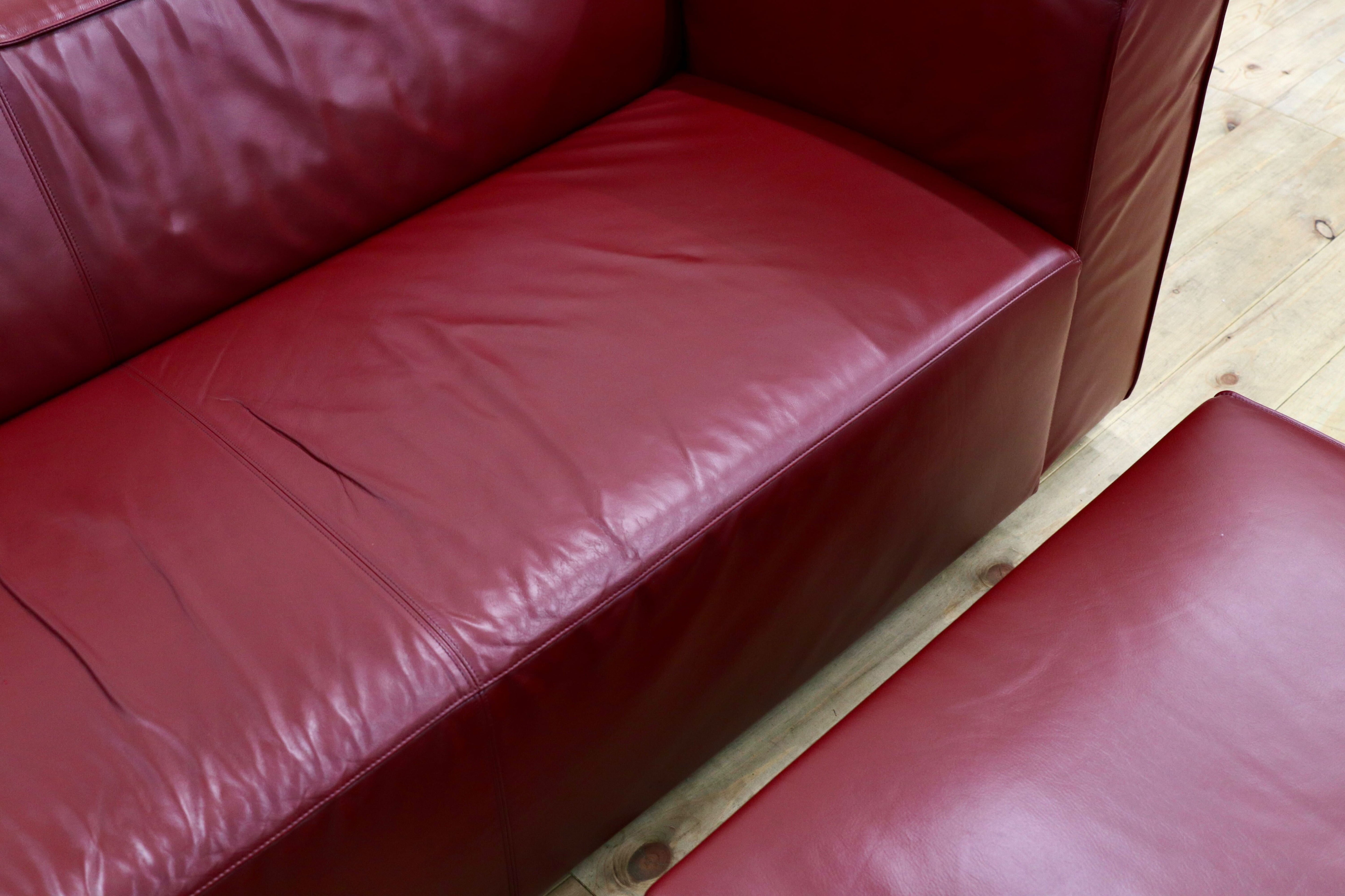 GMIS200○Cassina / カッシーナ 特注 3人掛けソファ トリプルソファ オットマン付き ガーネットカラー 本革 イタリアモダン 最高級