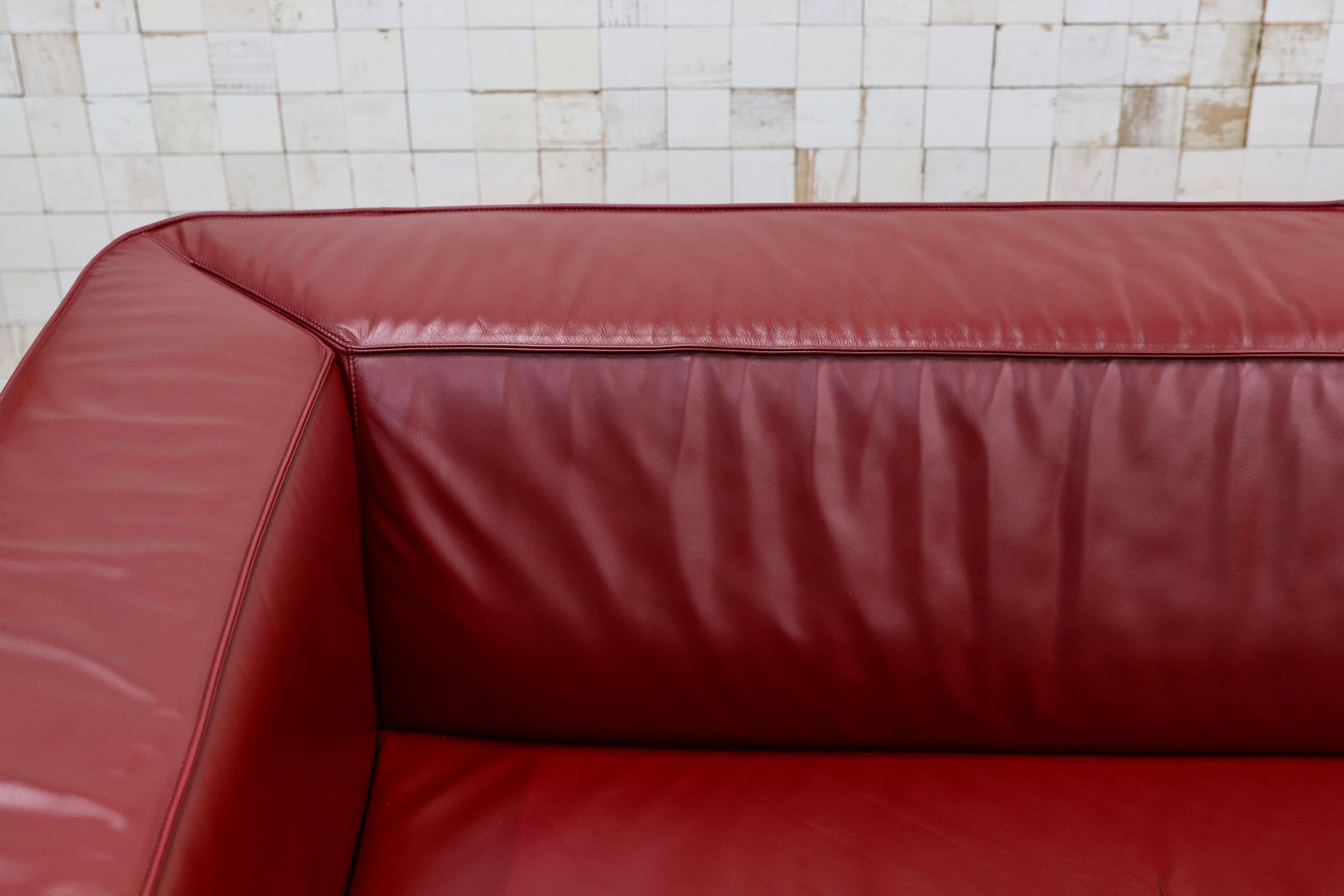 GMIS200○Cassina / カッシーナ 特注 3人掛けソファ トリプルソファ オットマン付き ガーネットカラー 本革 イタリアモダン 最高級
