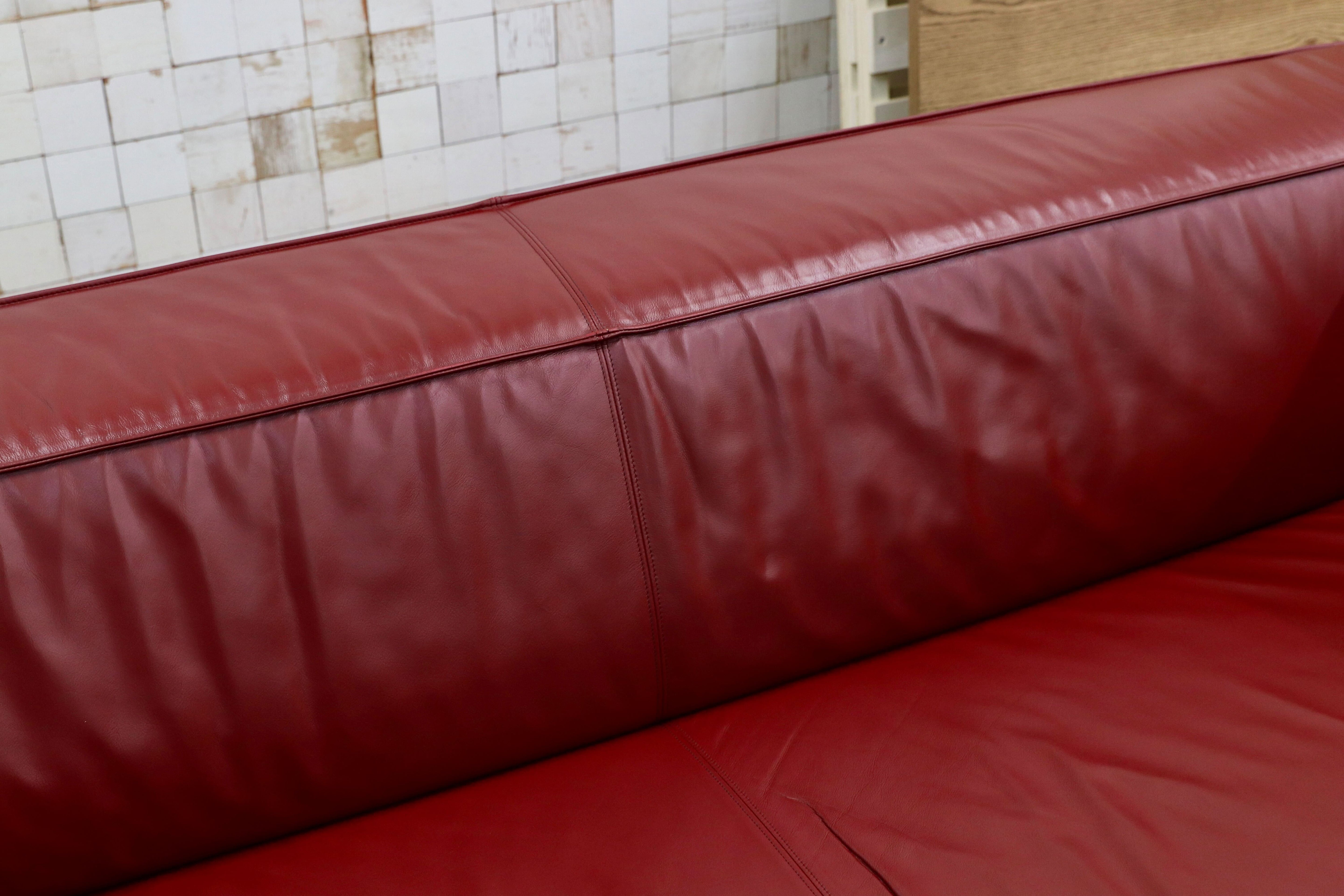 GMIS200○Cassina / カッシーナ 特注 3人掛けソファ トリプルソファ オットマン付き ガーネットカラー 本革 イタリアモダン 最高級