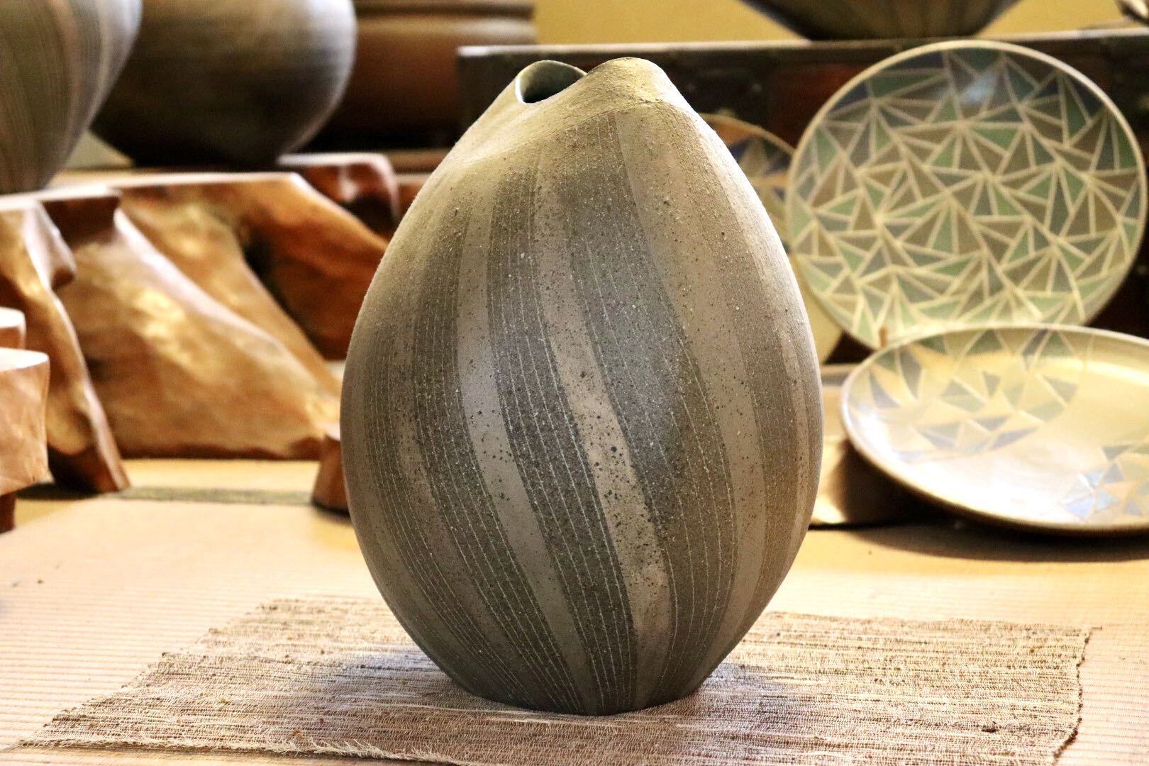 GMJI2◯市野悟窯 丹波焼 花生け 花器 壺 陶器 市野哲次 伝統工芸 丹波篠山 現代作家 和モダン