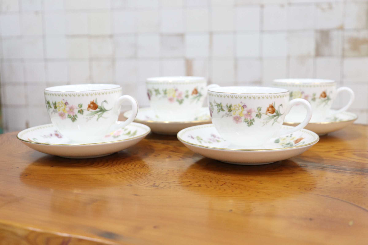 GMJO137M◯WEDGWOOD / ウェッジウッド MIRABELLE ミラベル ティーカップ&ソーサー 4客セット コーヒーカップ 洋食器 花柄 英国製 廃盤