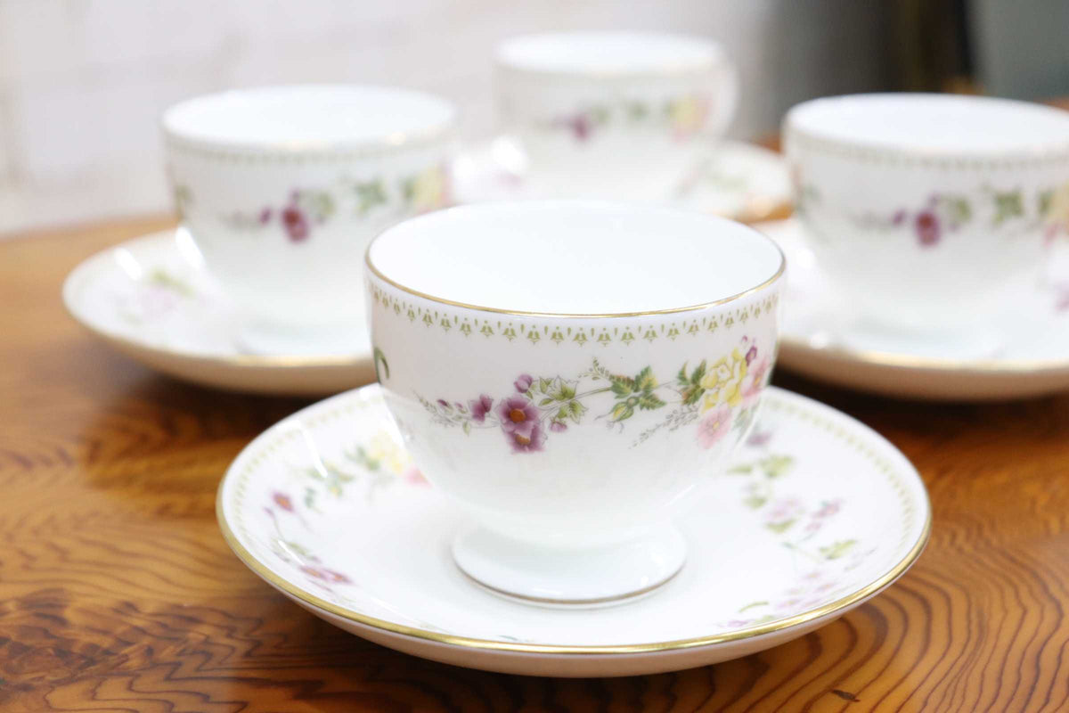 GMJO137M◯WEDGWOOD / ウェッジウッド MIRABELLE ミラベル ティーカップ&ソーサー 4客セット コーヒーカップ 洋食器 花柄 英国製 廃盤
