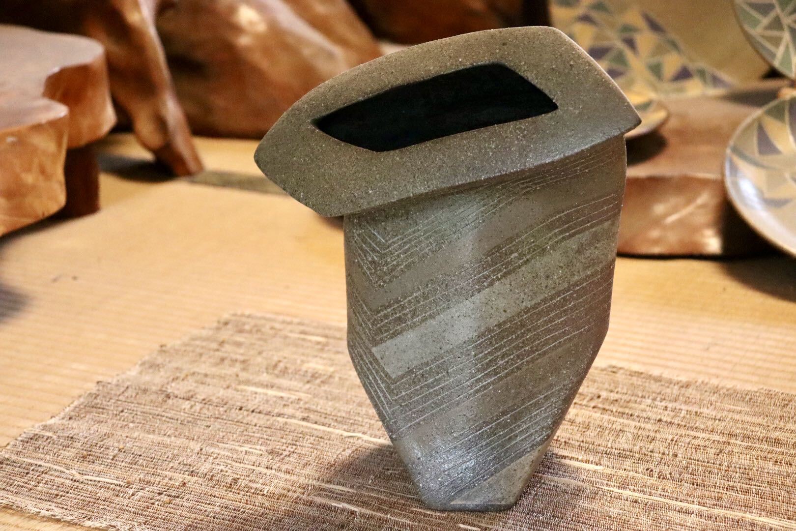 GMJI9◯市野悟窯 丹波焼 花器 花生 一輪挿し 陶器 市野哲次 伝統工芸 丹波篠山 和モダン