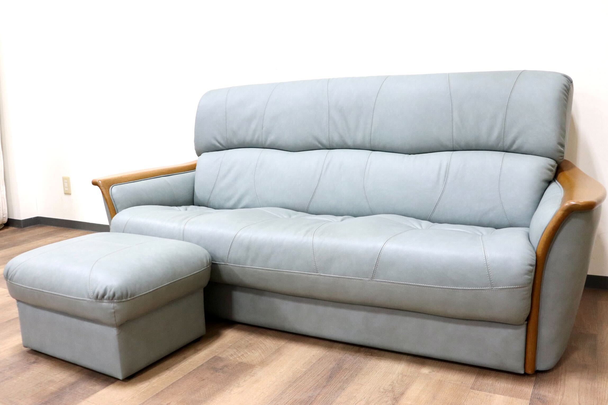 GMGK260A○浜本工芸 / HAMAMOTO 2.5人掛けソファ ラブソファ 長椅子 本革 オットマン フットスツール 楢材 国産家具 モダン