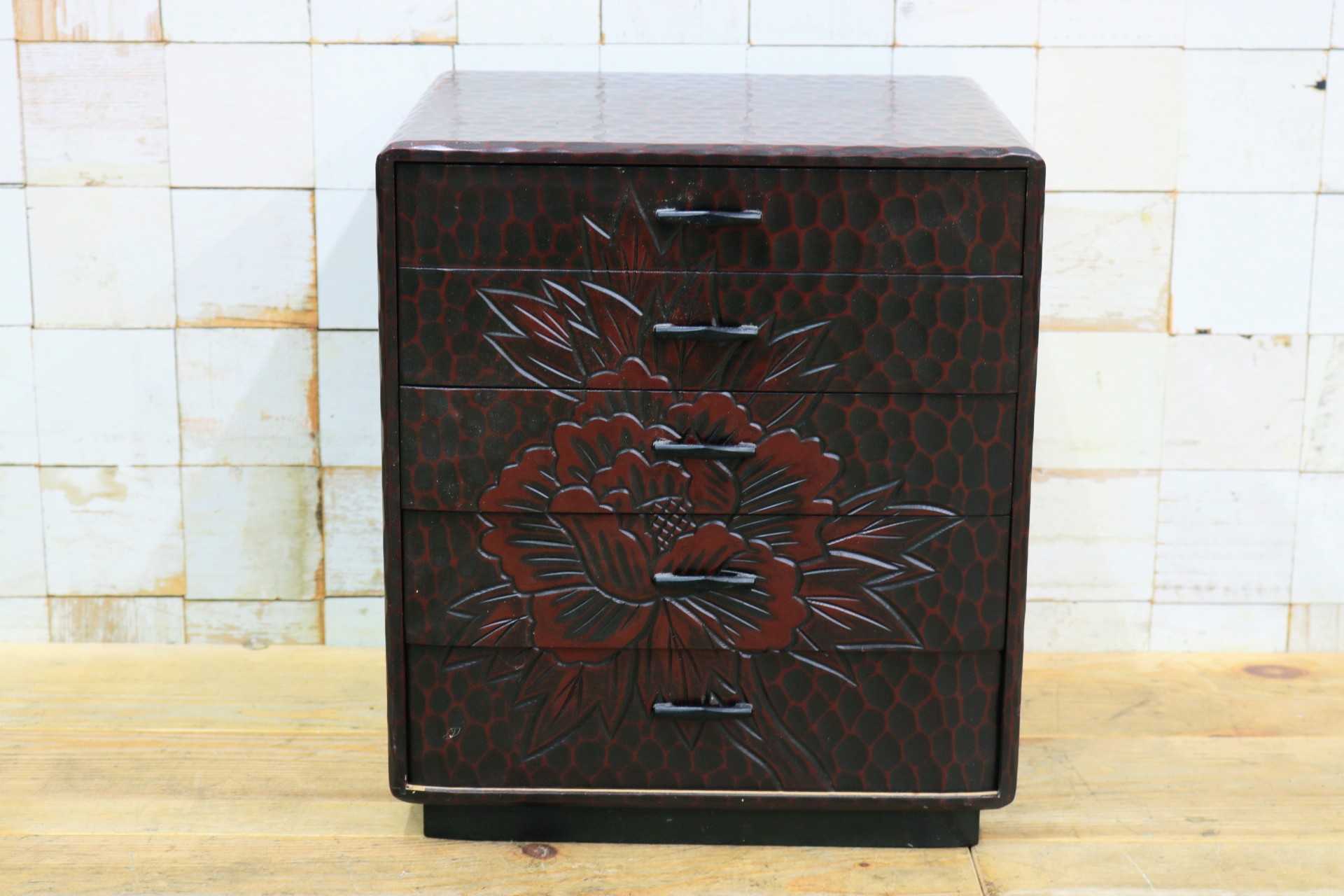 GMJK121◯整理箪笥 小物入れ 引き出し チェスト 小箪笥 鎌倉彫 和家具 和モダン 和室 民芸家具 昭和レトロ 展示品
