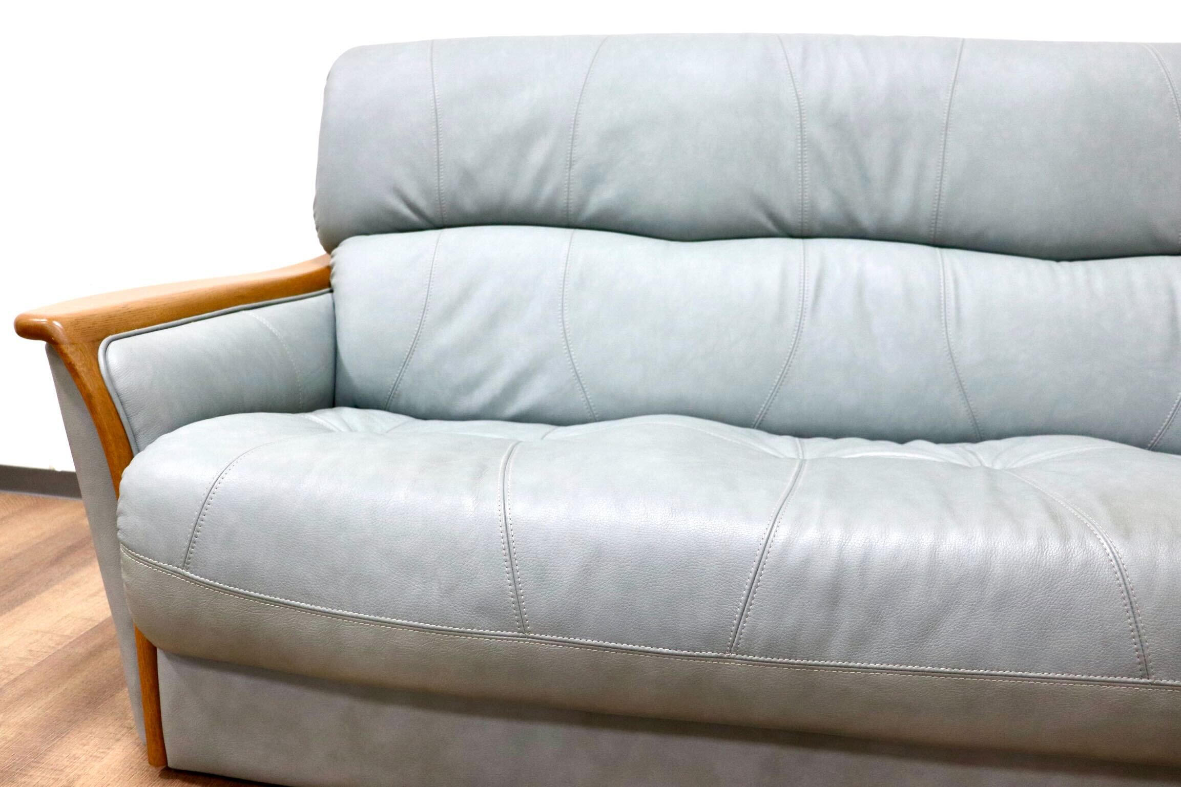 GMGK260A○浜本工芸 / HAMAMOTO 2.5人掛けソファ ラブソファ 長椅子 本革 オットマン フットスツール 楢材 国産家具 モダン