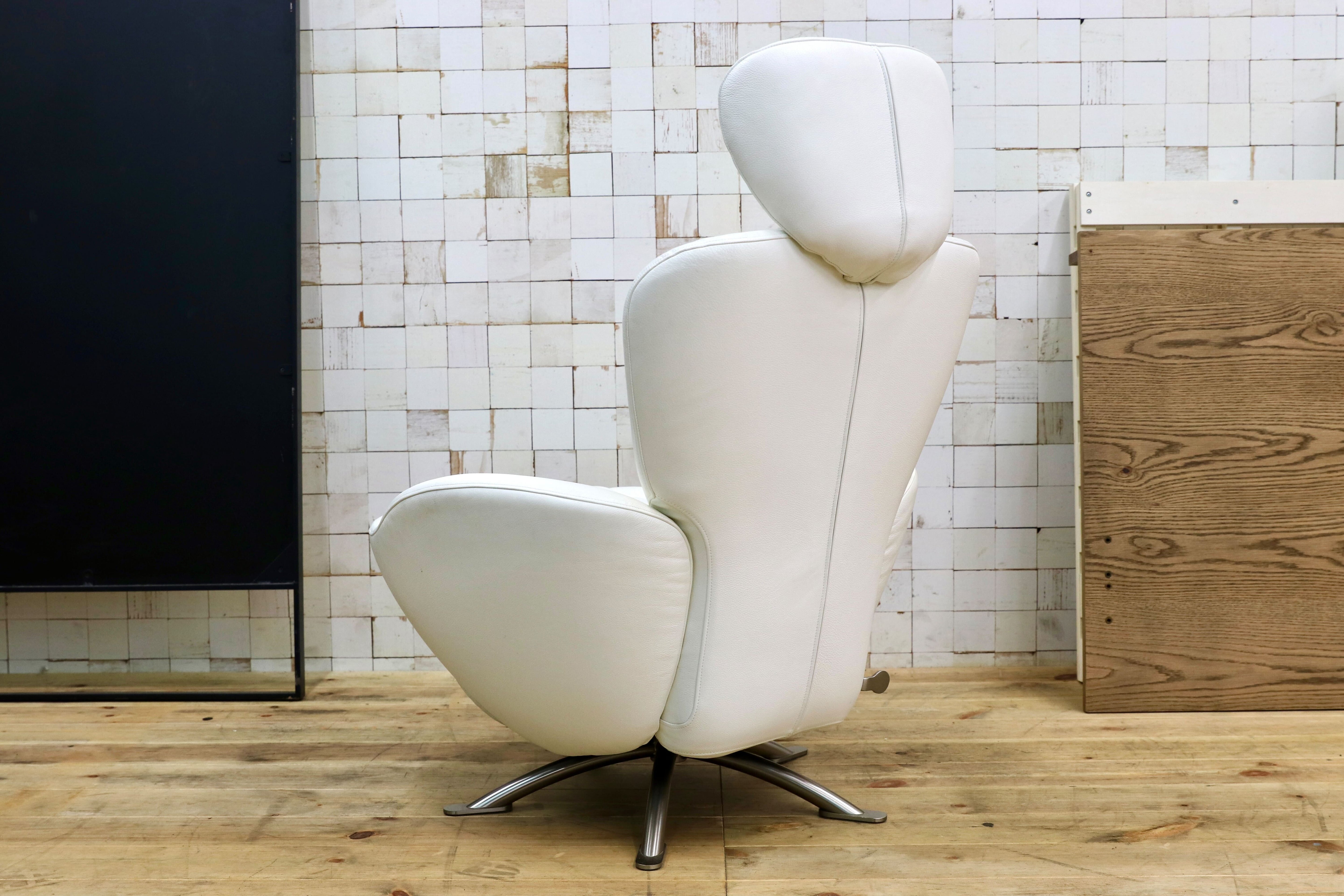 GMIO75○Cassina / カッシーナ K10 DODO ドド シェーズロング 総革 ホワイト 喜多俊之 1人掛けソファ リクライニングチェア 約140万