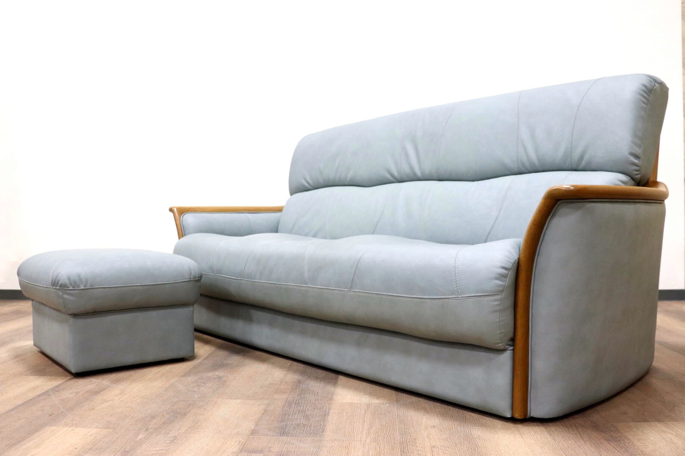 GMGK260A○浜本工芸 / HAMAMOTO 2.5人掛けソファ ラブソファ 長椅子 本革 オットマン フットスツール 楢材 国産家具 モダン