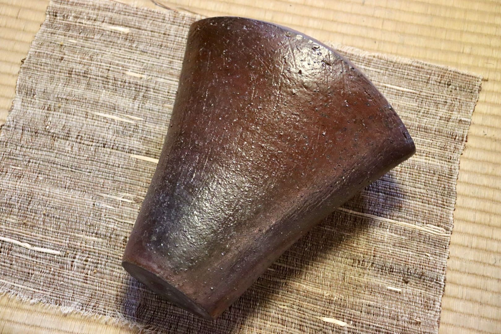 GMJI13◯市野悟窯 丹波焼 花器 花入 一輪挿し 花瓶 扁壺 市野哲次 陶器 丹波篠山 和モダン