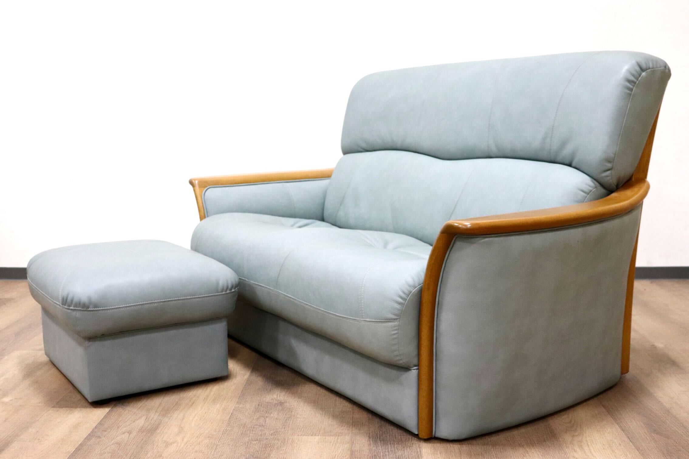 GMGK260B○浜本工芸 / HAMAMOTO 2人掛けソファ ラブソファ 長椅子 本革 オットマン フットスツール 楢材 国産家具 モダン