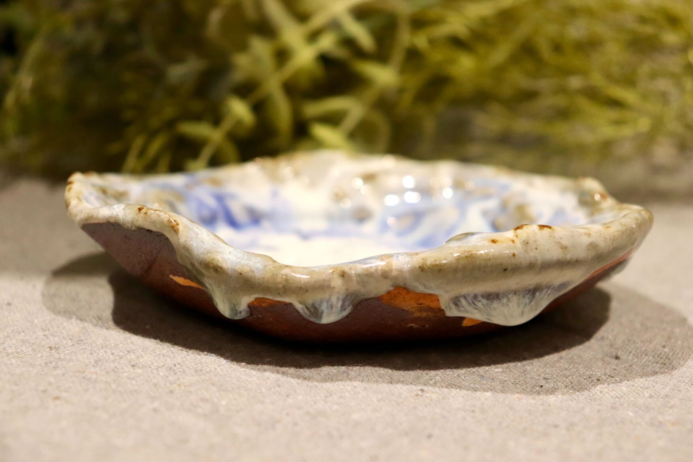 GMIO372-A◯丹文窯 丹波焼 水色流し 陶器 皿 丸皿 小皿 伝統工芸 丹波篠山 未使用