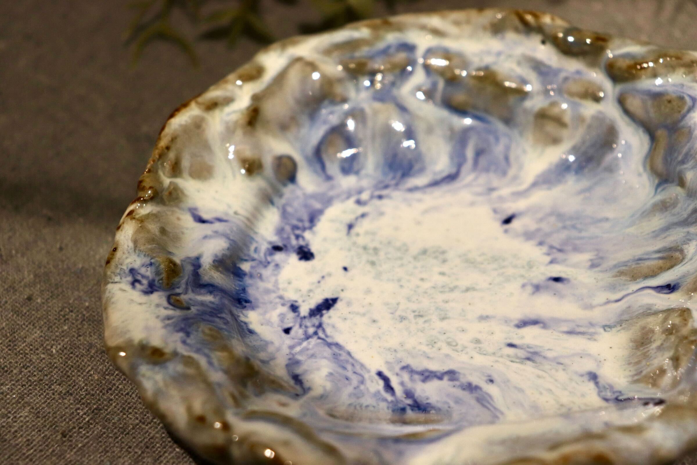 GMIO372-A◯丹文窯 丹波焼 水色流し 陶器 皿 丸皿 小皿 伝統工芸 丹波篠山 未使用