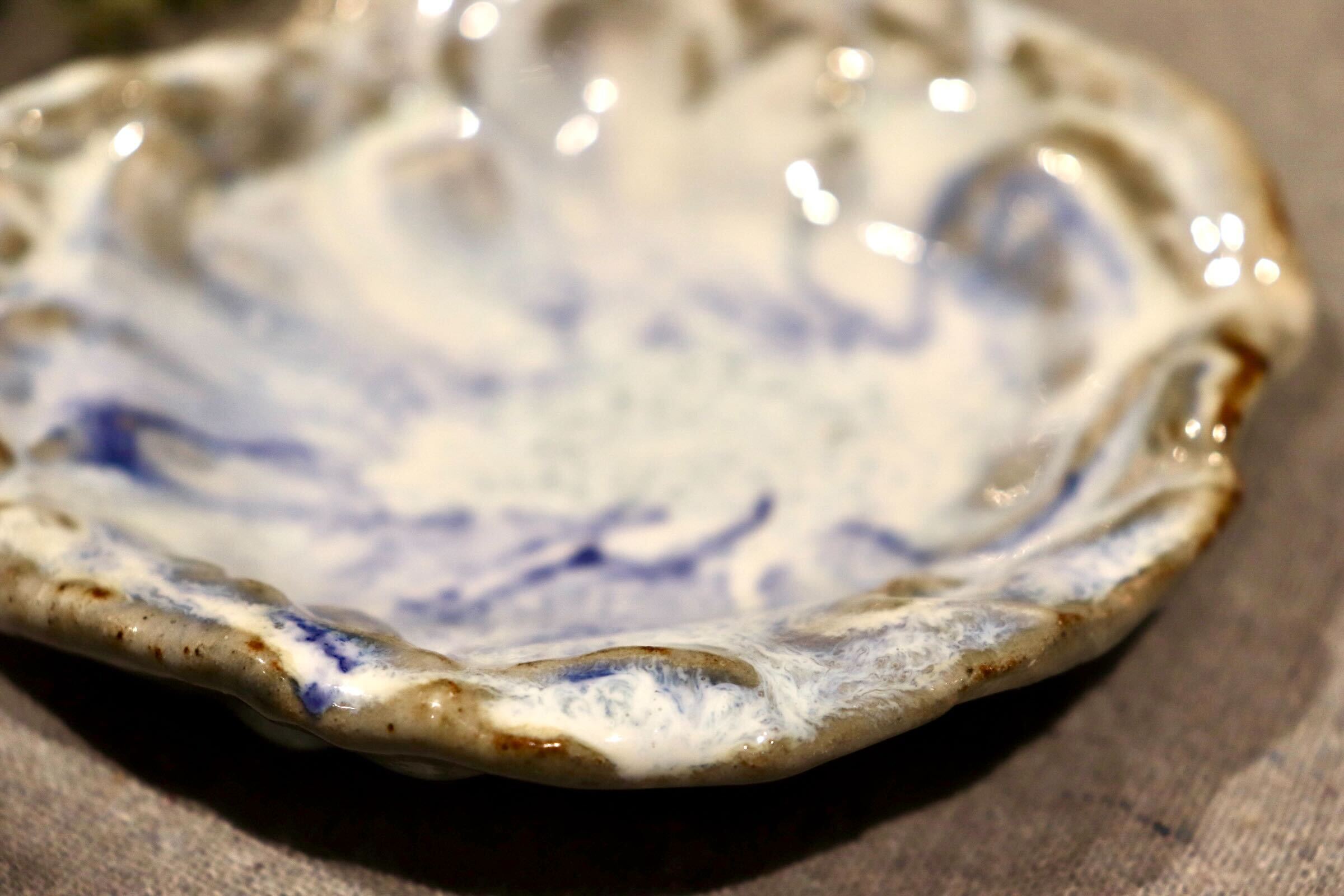 GMIO372-B◯丹文窯 丹波焼 水色流し 陶器 丸皿 小皿 皿 伝統工芸 丹波篠山 未使用