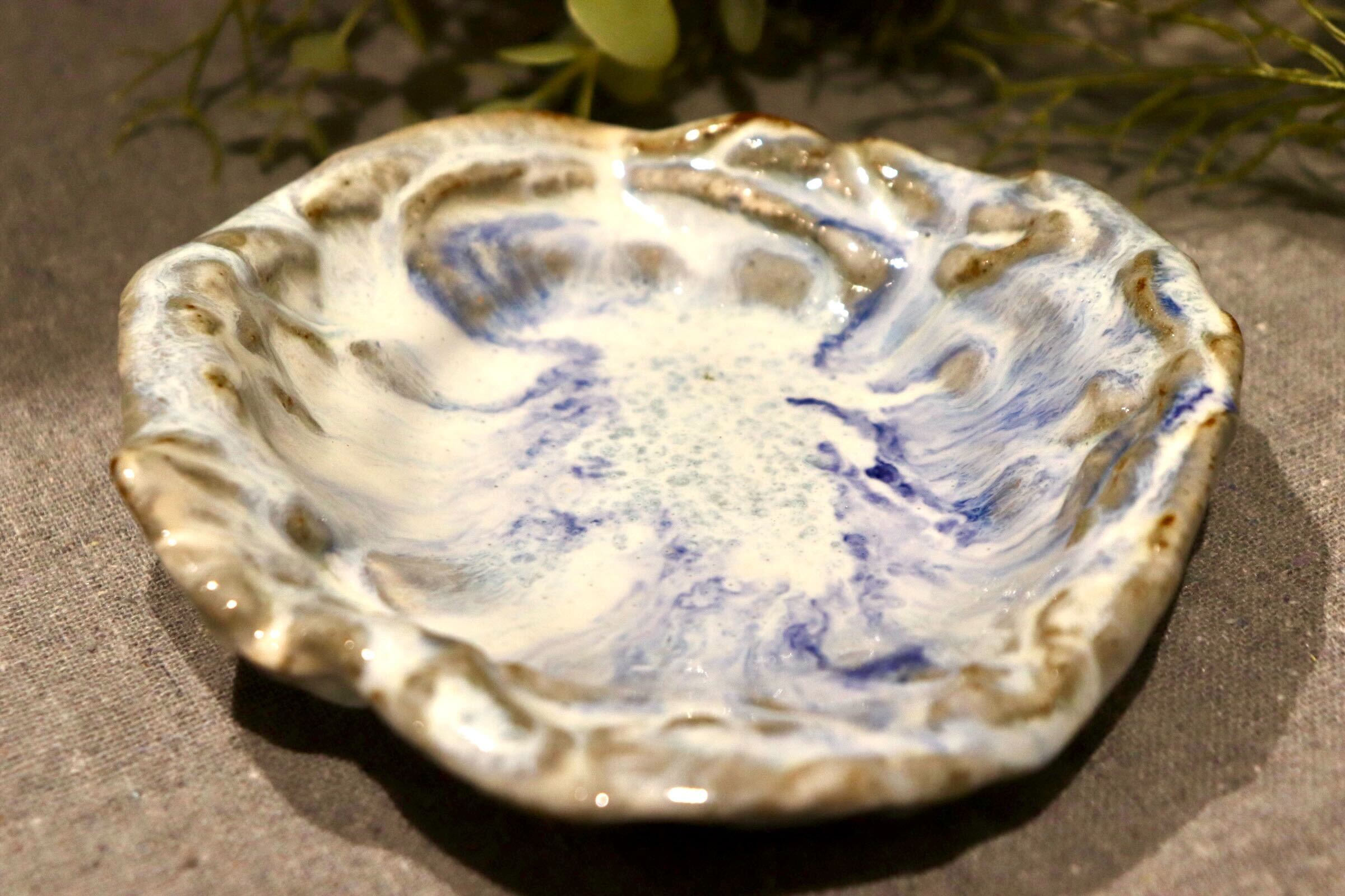 GMIO372-B◯丹文窯 丹波焼 水色流し 陶器 丸皿 小皿 皿 伝統工芸 丹波篠山 未使用