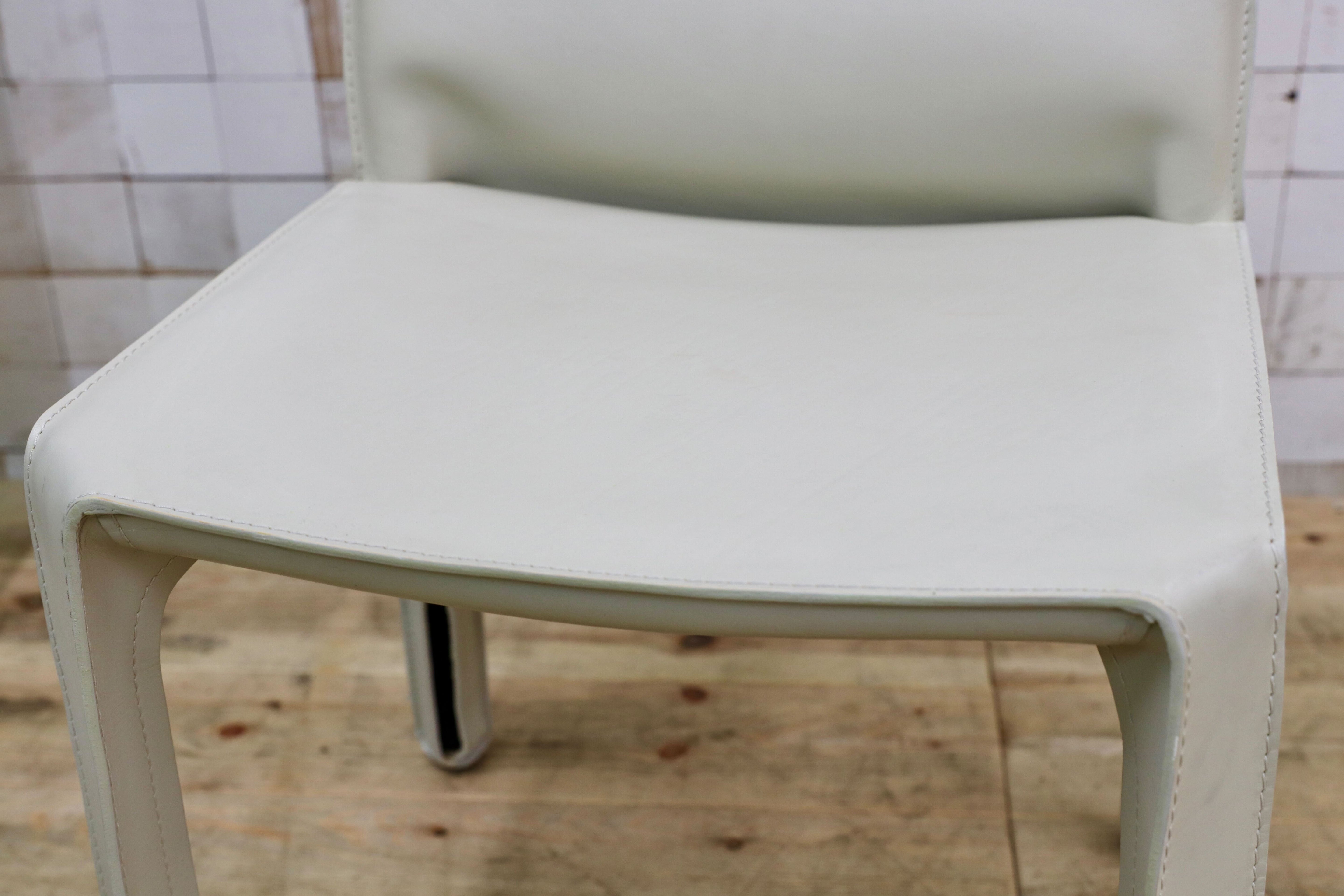 GMIO74B○Cassina / カッシーナ 413 CAB キャブチェア マリオ・ベリーニ 椅子 マットアイボリー レザー イタリアモダン 定価30.8万