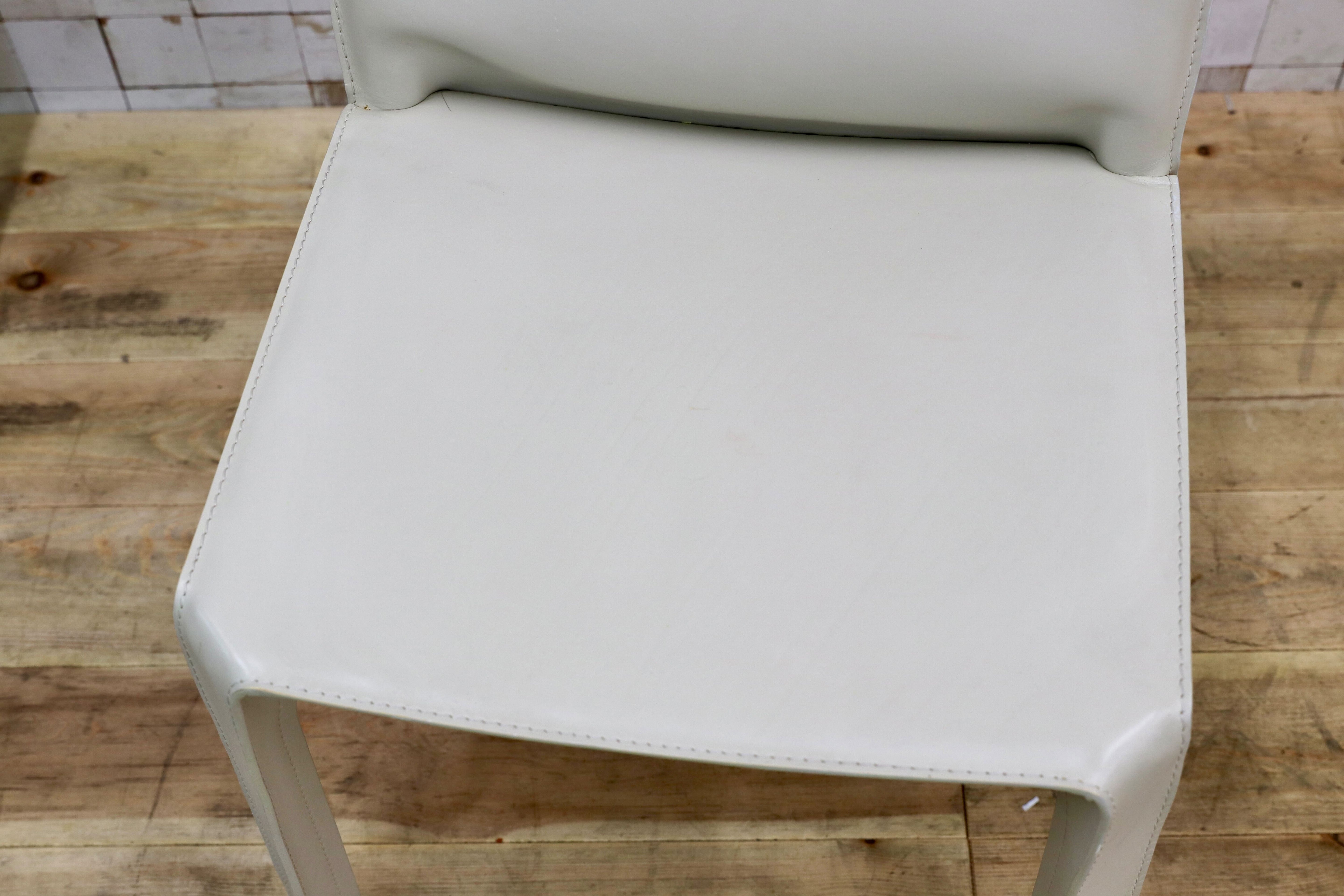 GMIO74B○Cassina / カッシーナ 413 CAB キャブチェア マリオ・ベリーニ 椅子 マットアイボリー レザー イタリアモダン 定価30.8万