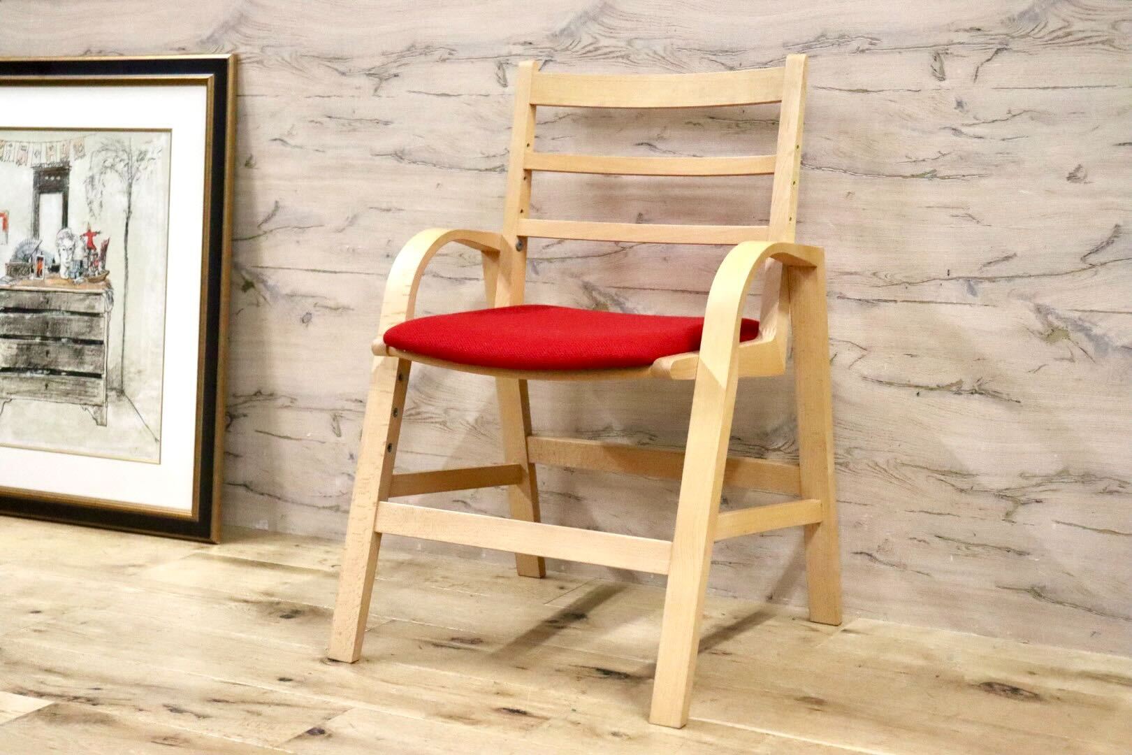 GMGS279○日進木工 / nissin n-kids キッズチェア デスクチェア ダイニングチェア 子供用椅子 高さ調整 ファブリック 赤 曲木 モダン