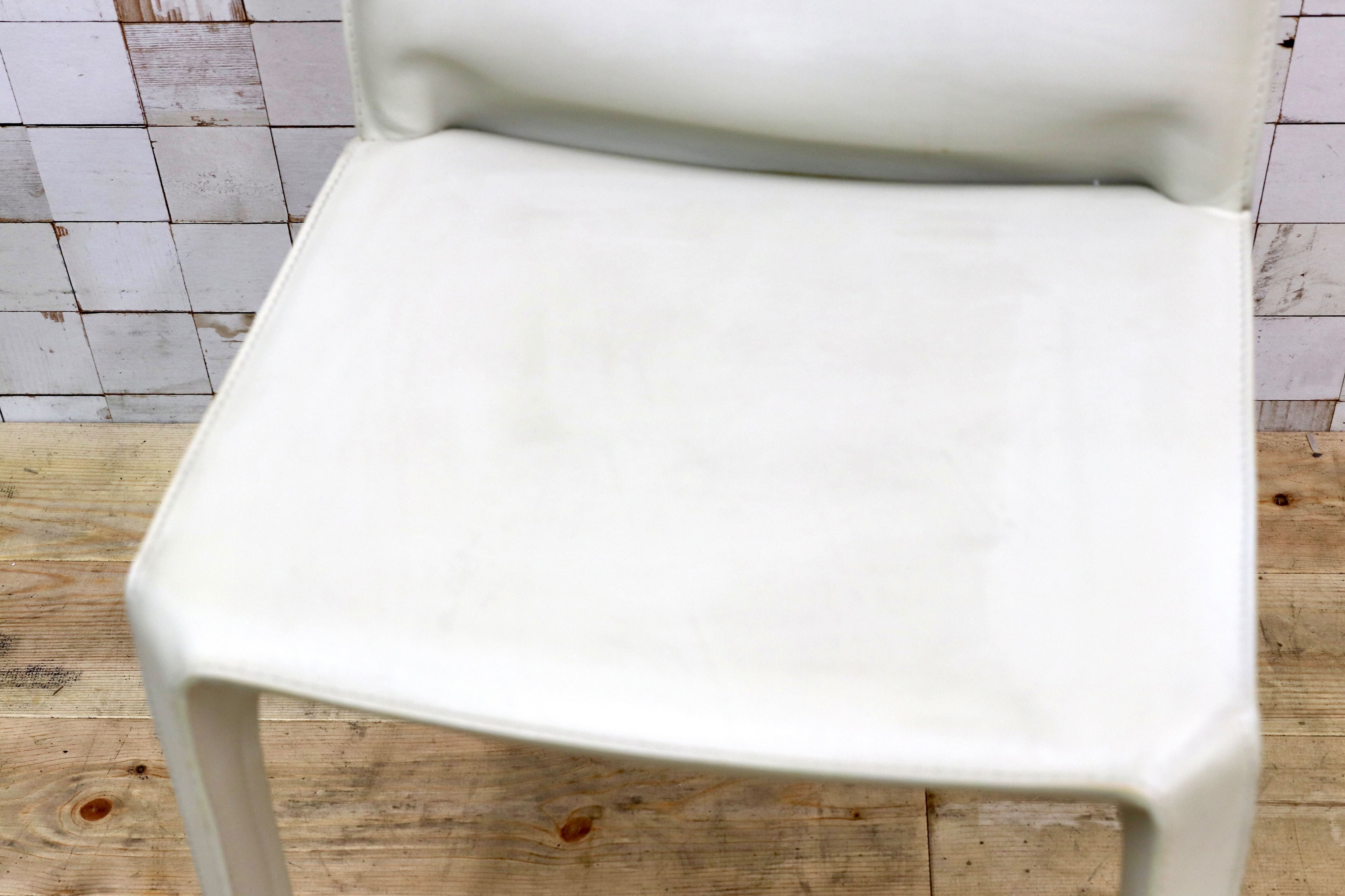 GMIO74C○Cassina / カッシーナ 413 CAB キャブチェア マリオ・ベリーニ 椅子 マットアイボリー レザー イタリアモダン 定価30.8万