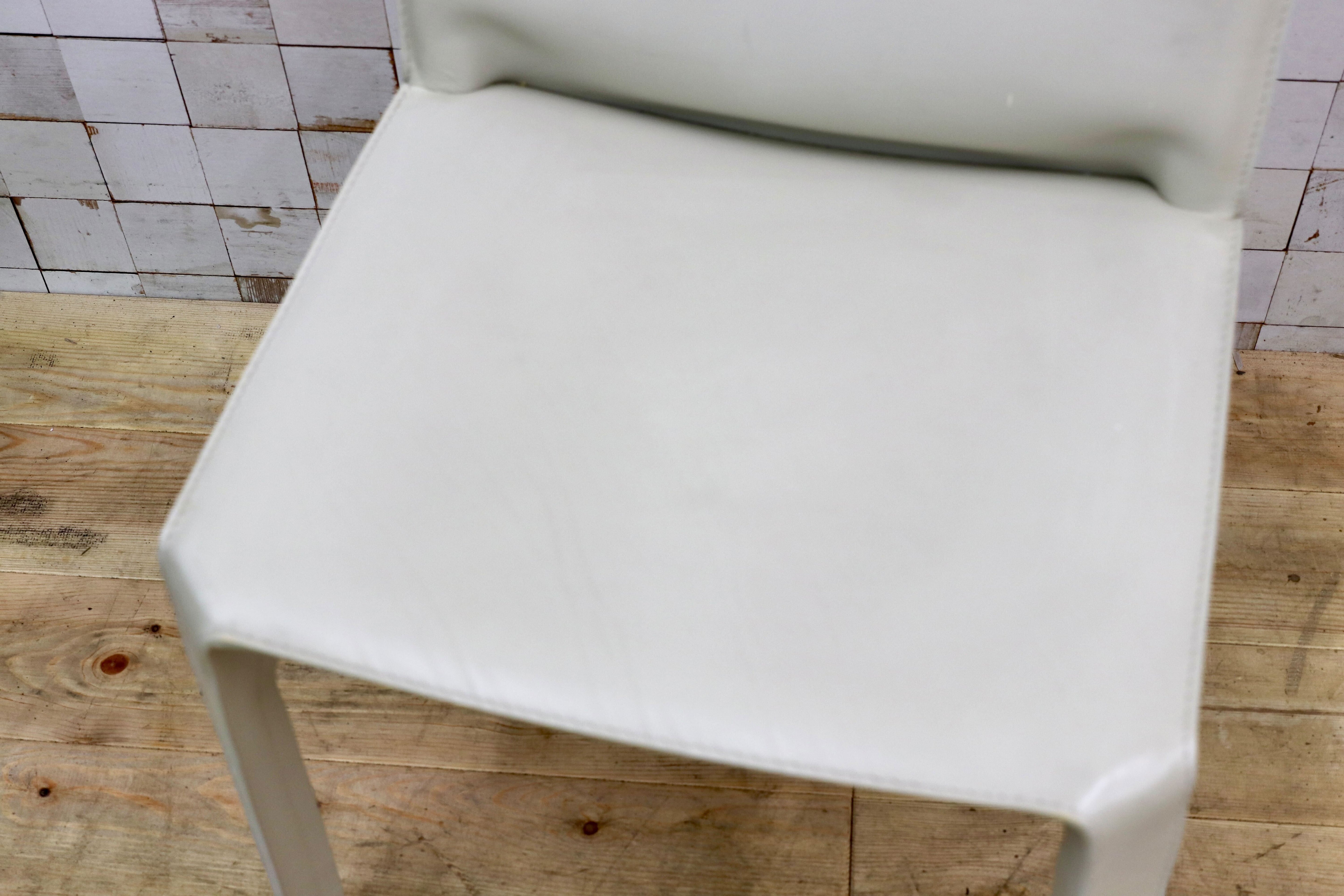 GMIO74D○Cassina / カッシーナ 413 CAB キャブチェア マリオ・ベリーニ 椅子 マットアイボリー レザー イタリアモダン 定価30.8万