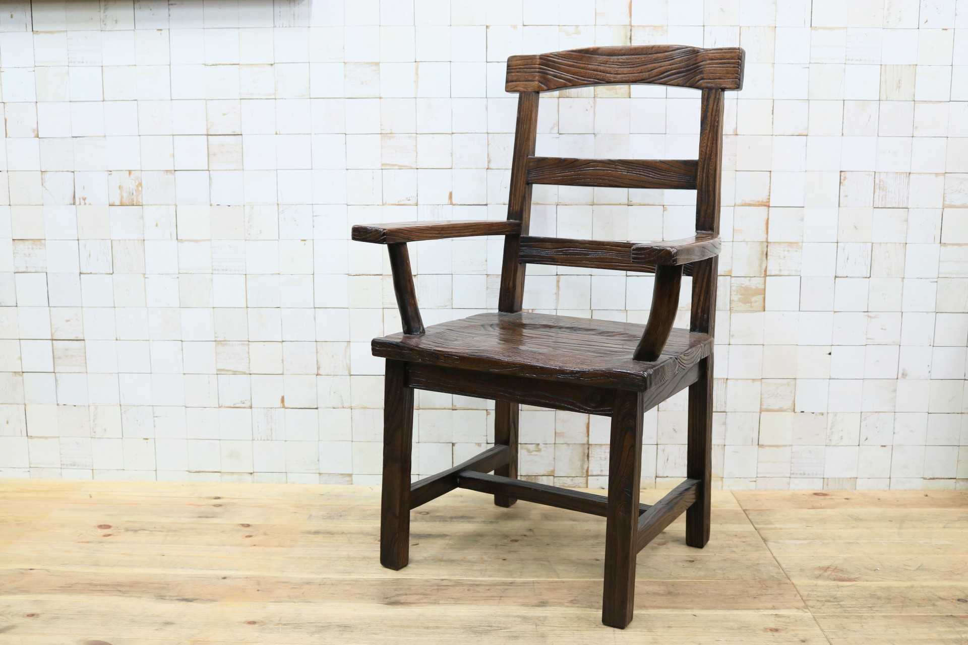 GMIS291B○アジアンリゾート ヴィンテージ ウッドチェア アームチェア ダイニングチェア 椅子 和モダン 民藝風 レトロ チェア