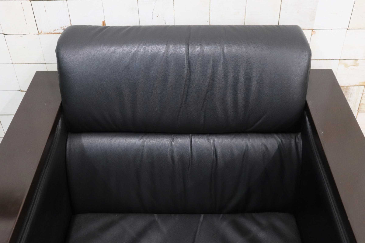 GMJH381D〇ITOKI / イトーキ 本革 1人掛けソファ シングルソファ ブラック 木製アームチェア 応接家具