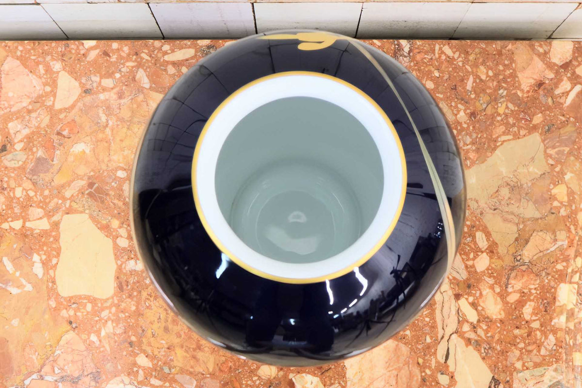 GMJS271A◯香蘭社 瑠璃金彩蘭文 花瓶 壺 フラワーベース 花器 華道具 共箱 伝統工芸