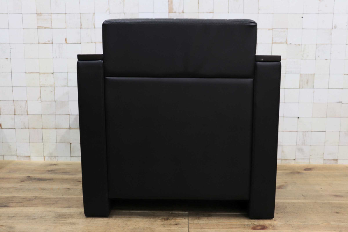 GMJH381D〇ITOKI / イトーキ 本革 1人掛けソファ シングルソファ ブラック 木製アームチェア 応接家具
