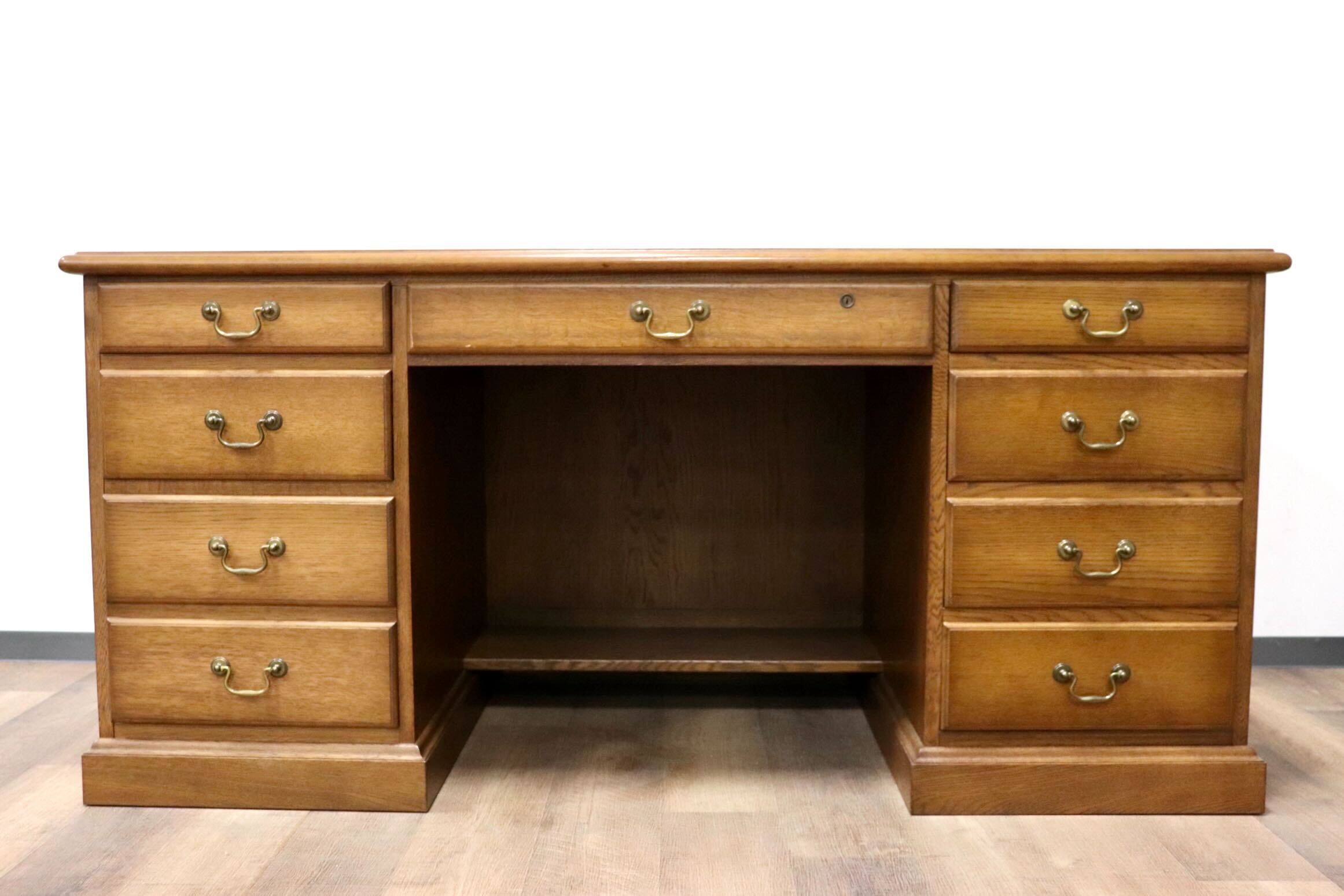 GMGH87B○飛騨産業 / HIDA キツツキ 両袖デスク 書斎机 学習机 役員デスク 机 デスク 楢材 和モダン レトロ カントリー 飛騨家具 稀少