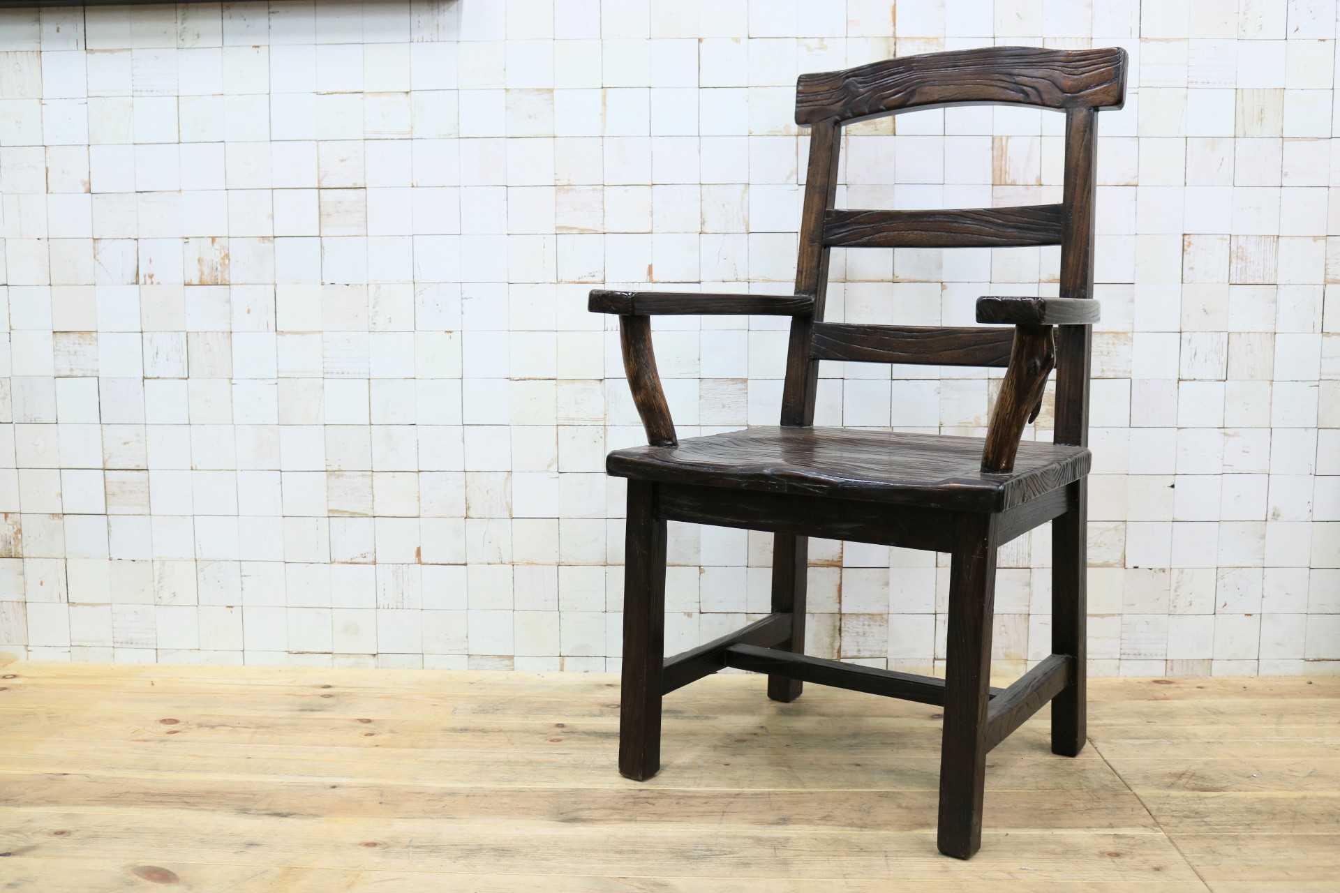 GMIS291D○アジアンリゾート ヴィンテージ ウッドチェア アームチェア ダイニングチェア 椅子 和モダン 民藝風 レトロ チェア