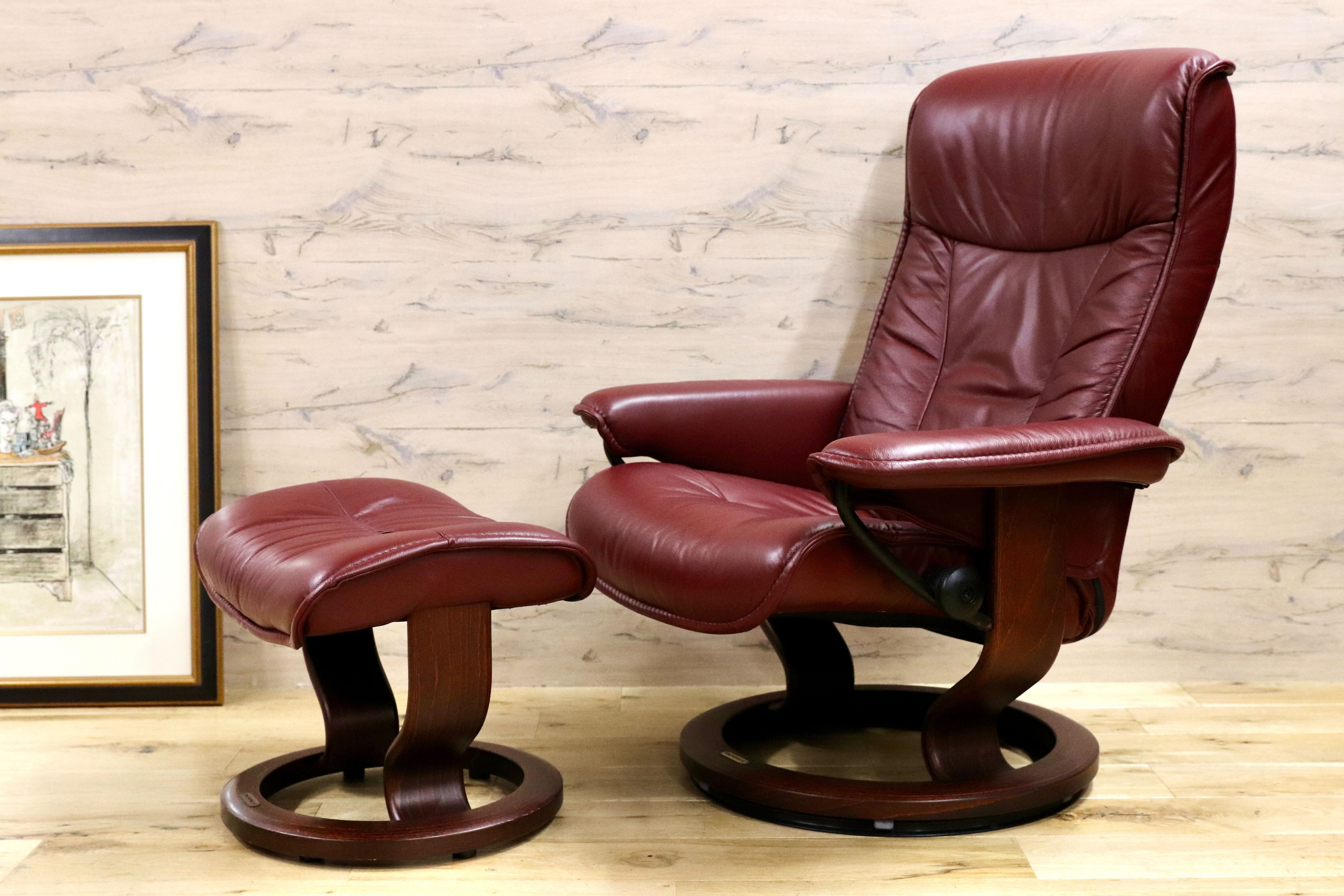 GMGT220○EKORNES / エコーネス コンサル リクライニングチェア 1人掛けソファ 本革 臙脂色 北欧家具 ノルウェー ヴィンテージ 稀少