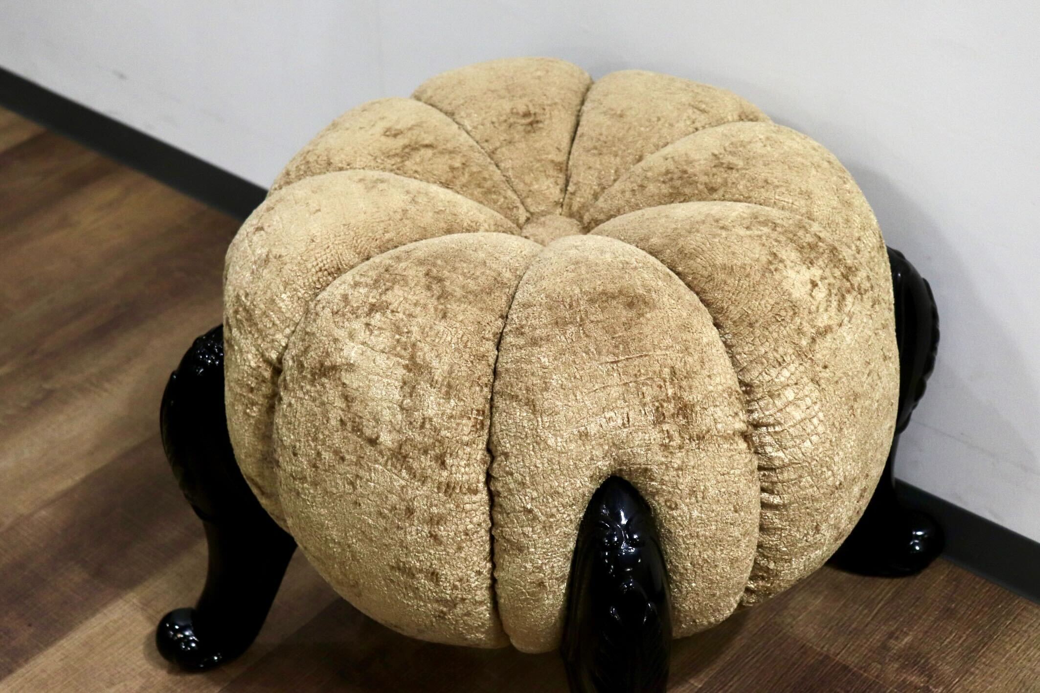 GMHH489E○パンプキンスツール アンティーク調 猫脚 ファブリック オットマン 腰掛け ヨーロピアン エレガント チェア 展示品