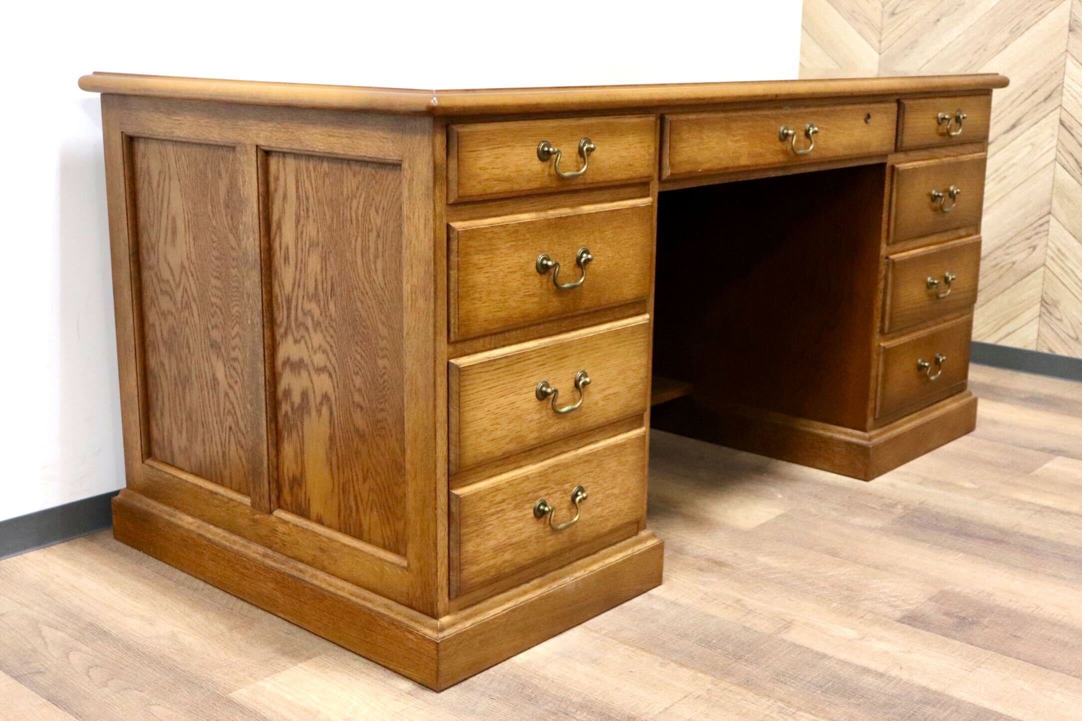 GMGH87B○飛騨産業 / HIDA キツツキ 両袖デスク 書斎机 学習机 役員デスク 机 デスク 楢材 和モダン レトロ カントリー 飛騨家具 稀少