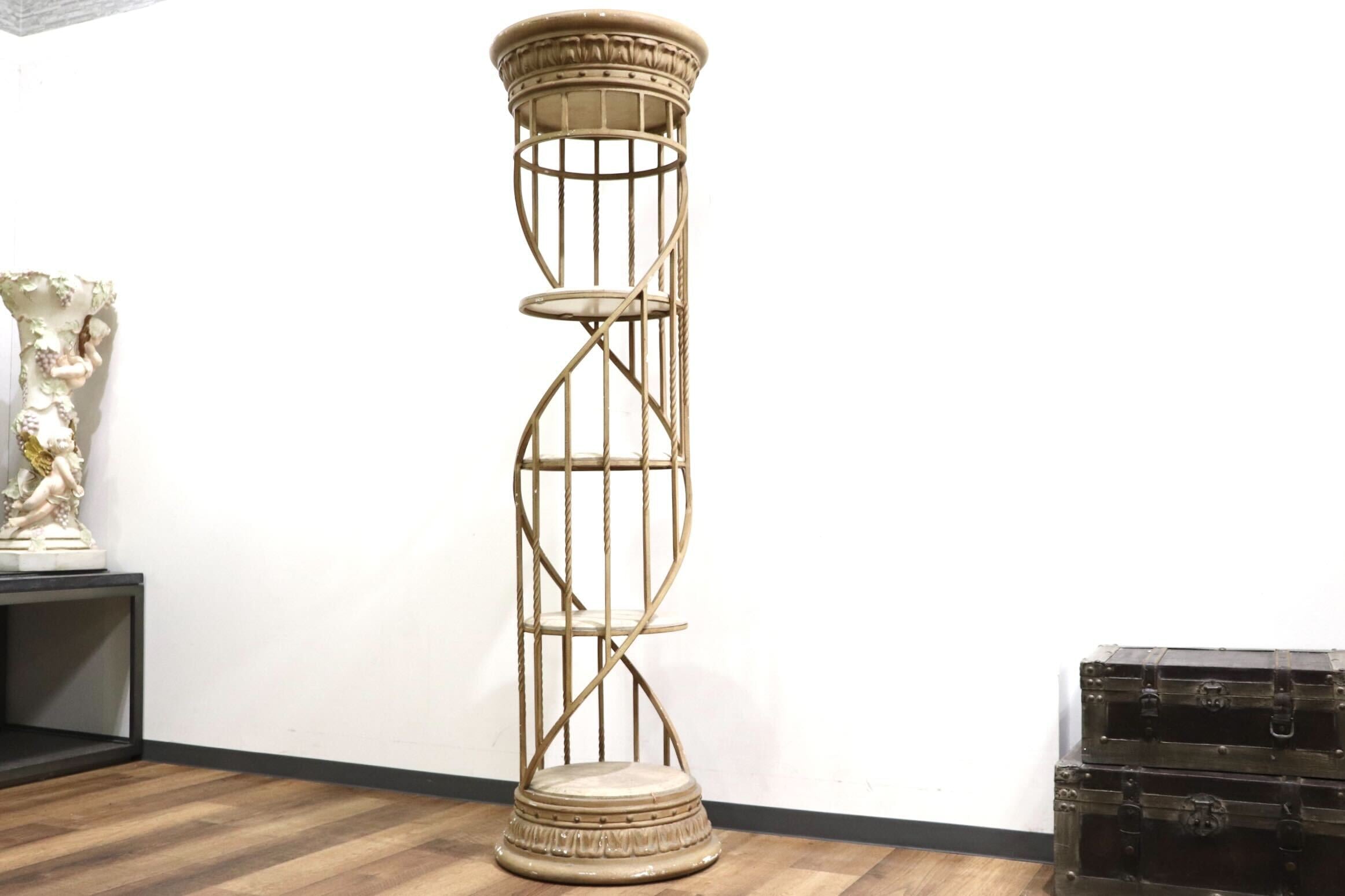 GMHK374○西洋アンティーク調 フラワースタンド 花台 飾り棚 ディスプレイラック タイル 石材 アイアンフレーム 店舗什器