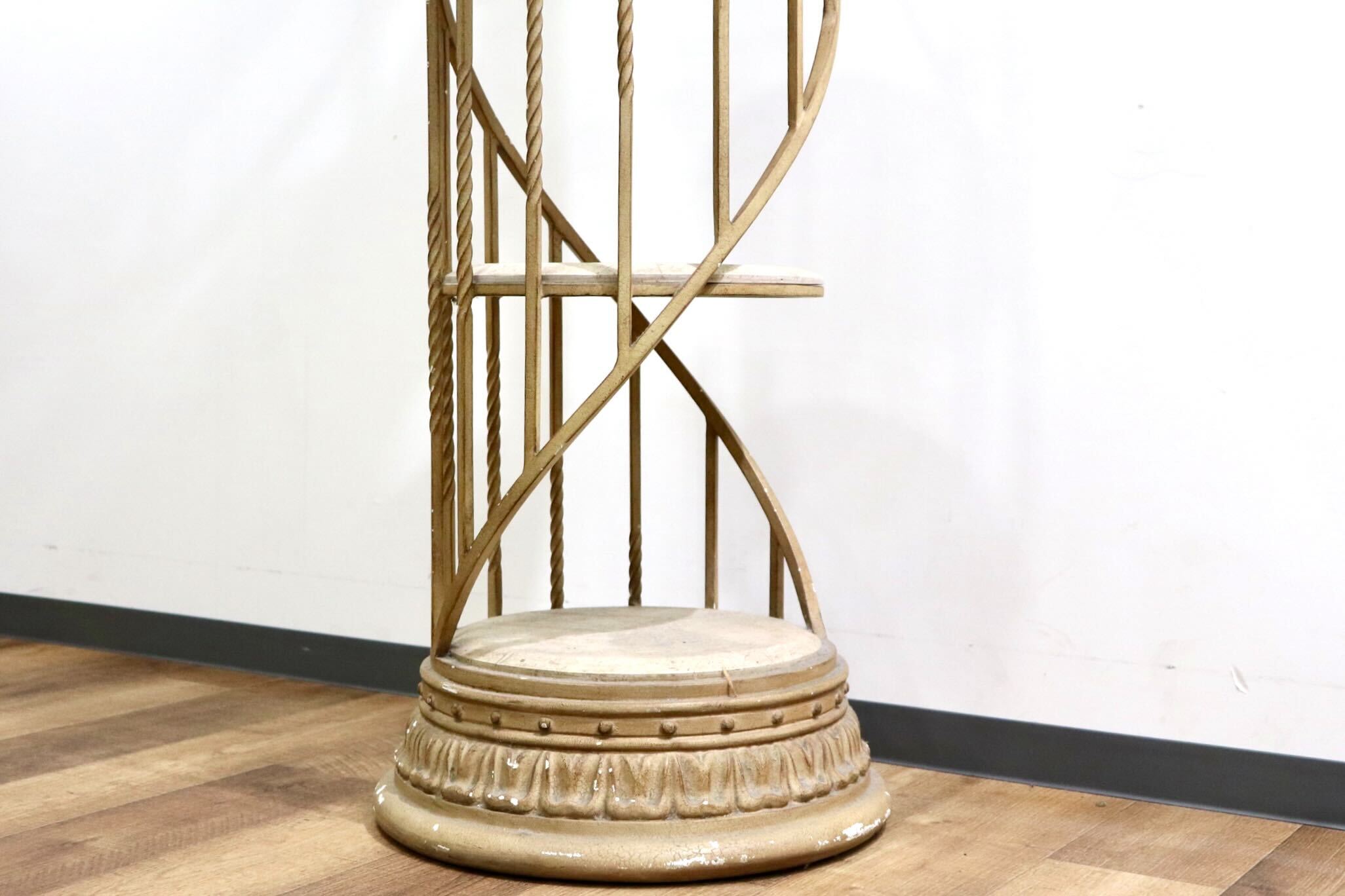 GMHK374○西洋アンティーク調 フラワースタンド 花台 飾り棚 ディスプレイラック タイル 石材 アイアンフレーム 店舗什器