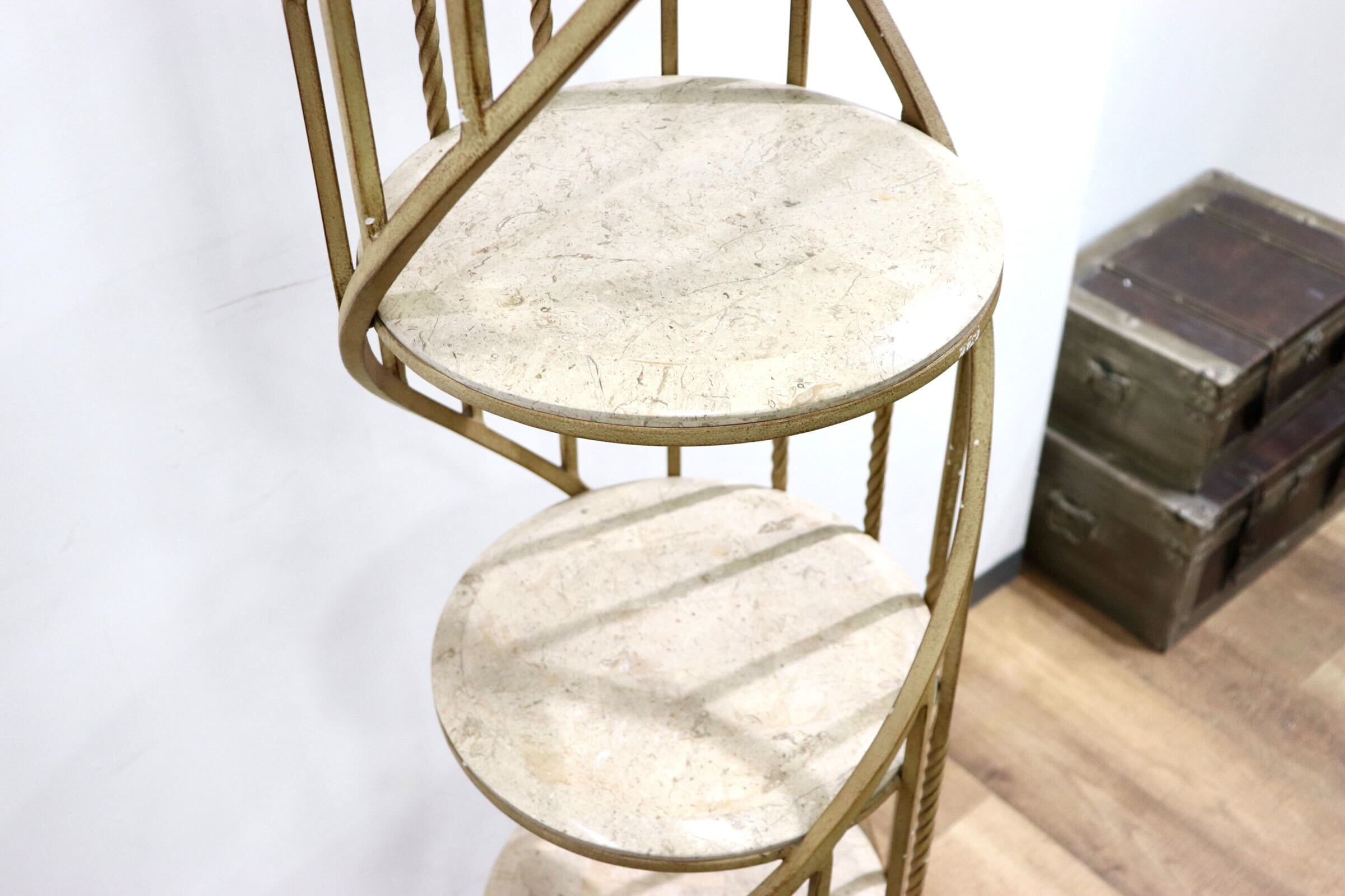 GMHK374○西洋アンティーク調 フラワースタンド 花台 飾り棚 ディスプレイラック タイル 石材 アイアンフレーム 店舗什器