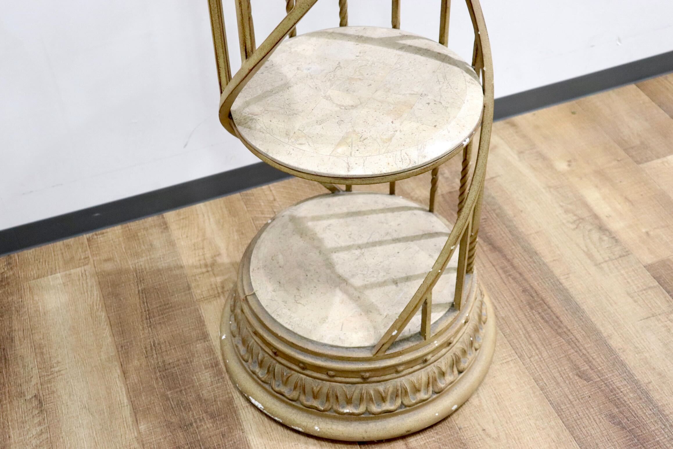 GMHK374○西洋アンティーク調 フラワースタンド 花台 飾り棚 ディスプレイラック タイル 石材 アイアンフレーム 店舗什器