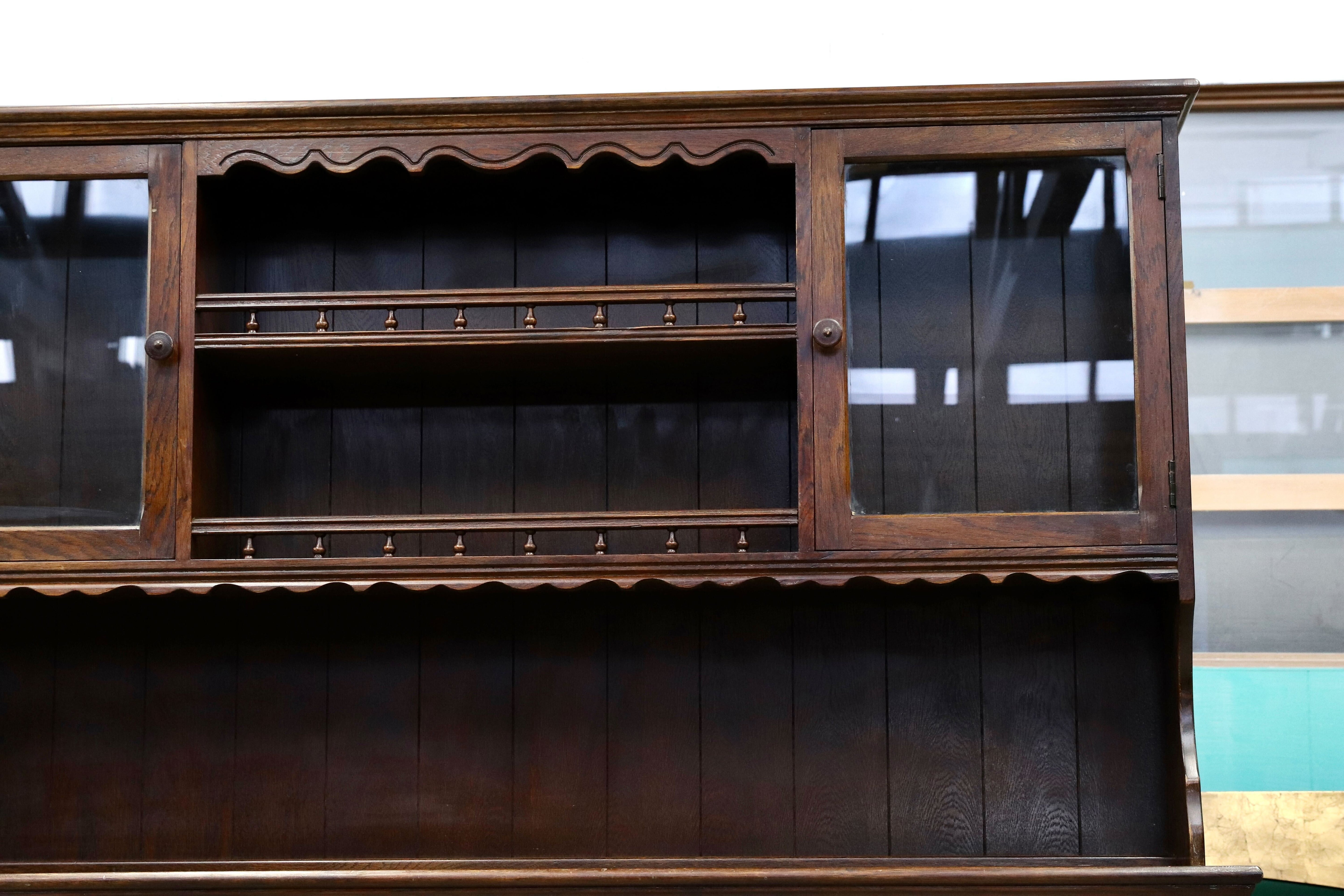 GMHH353○英国 イギリス 西洋 アンティーク キャビネット 飾り棚 オーク ブラウン クラシック ヴィンテージ 1950年代 カップボード 高級