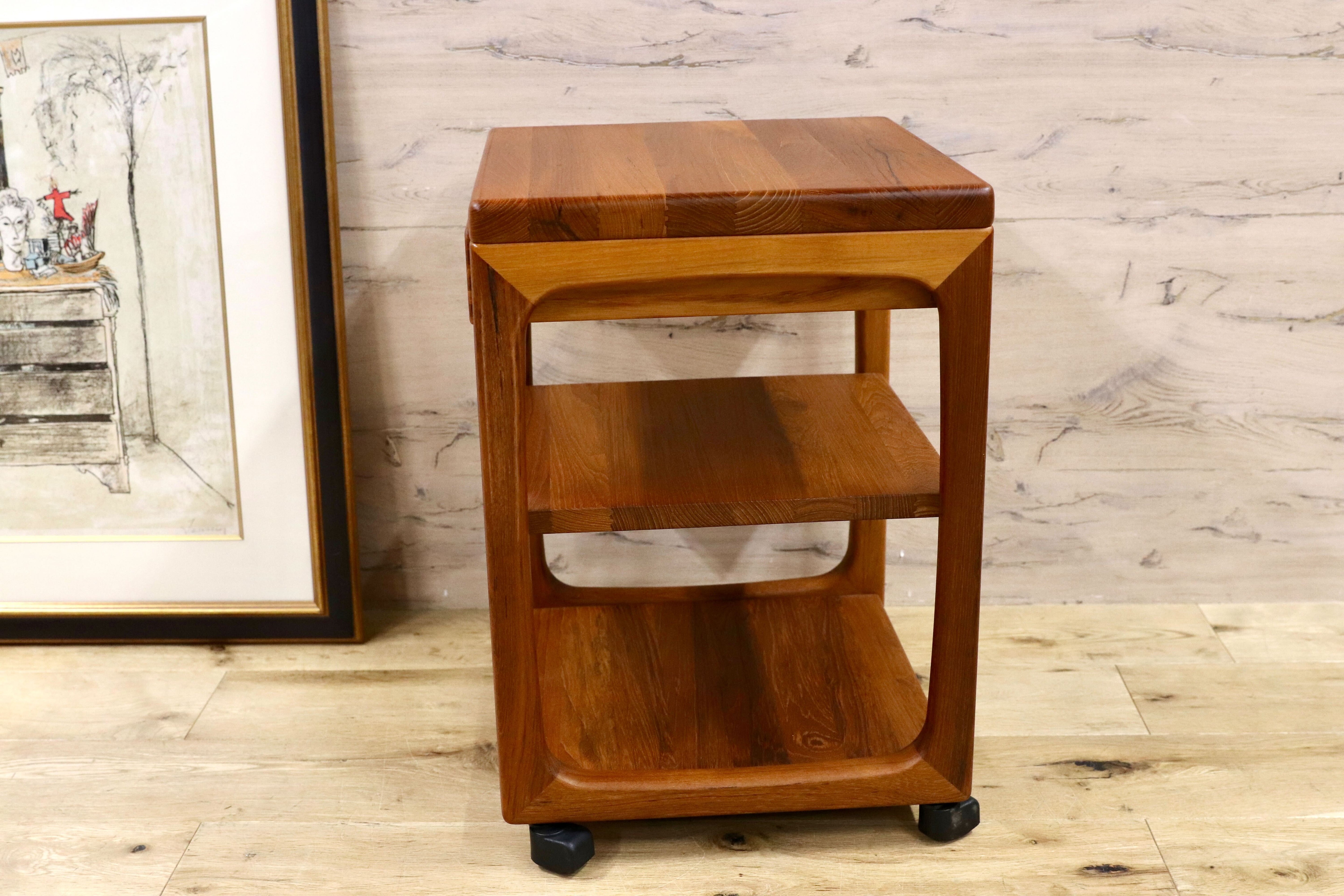 GMGH442○北欧家具 チーク無垢材 サイドテーブル コーヒーテーブル エンドテーブル 花台 飾り台 キャスター付き デンマーク