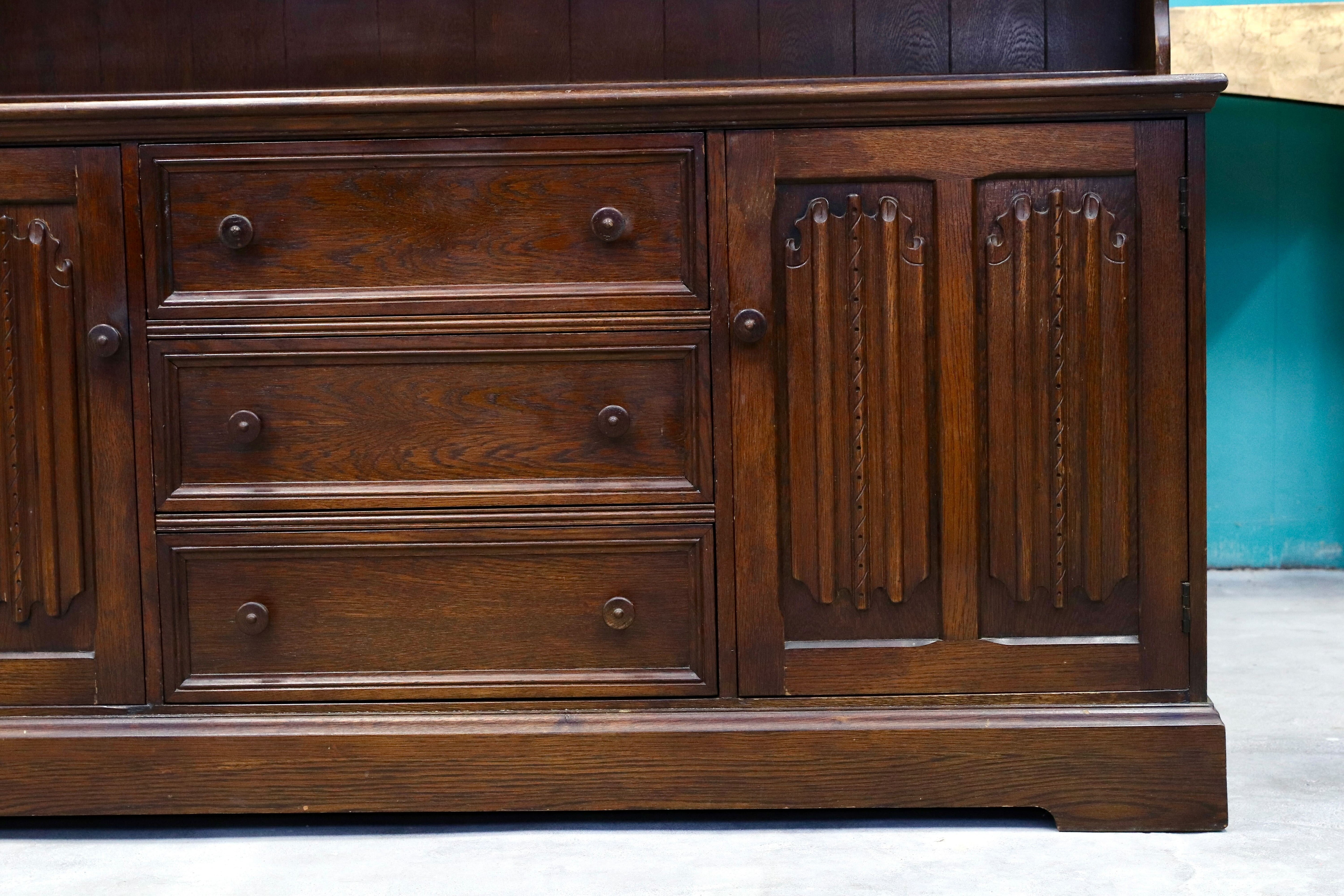 GMHH353○英国 イギリス 西洋 アンティーク キャビネット 飾り棚 オーク ブラウン クラシック ヴィンテージ 1950年代 カップボード 高級