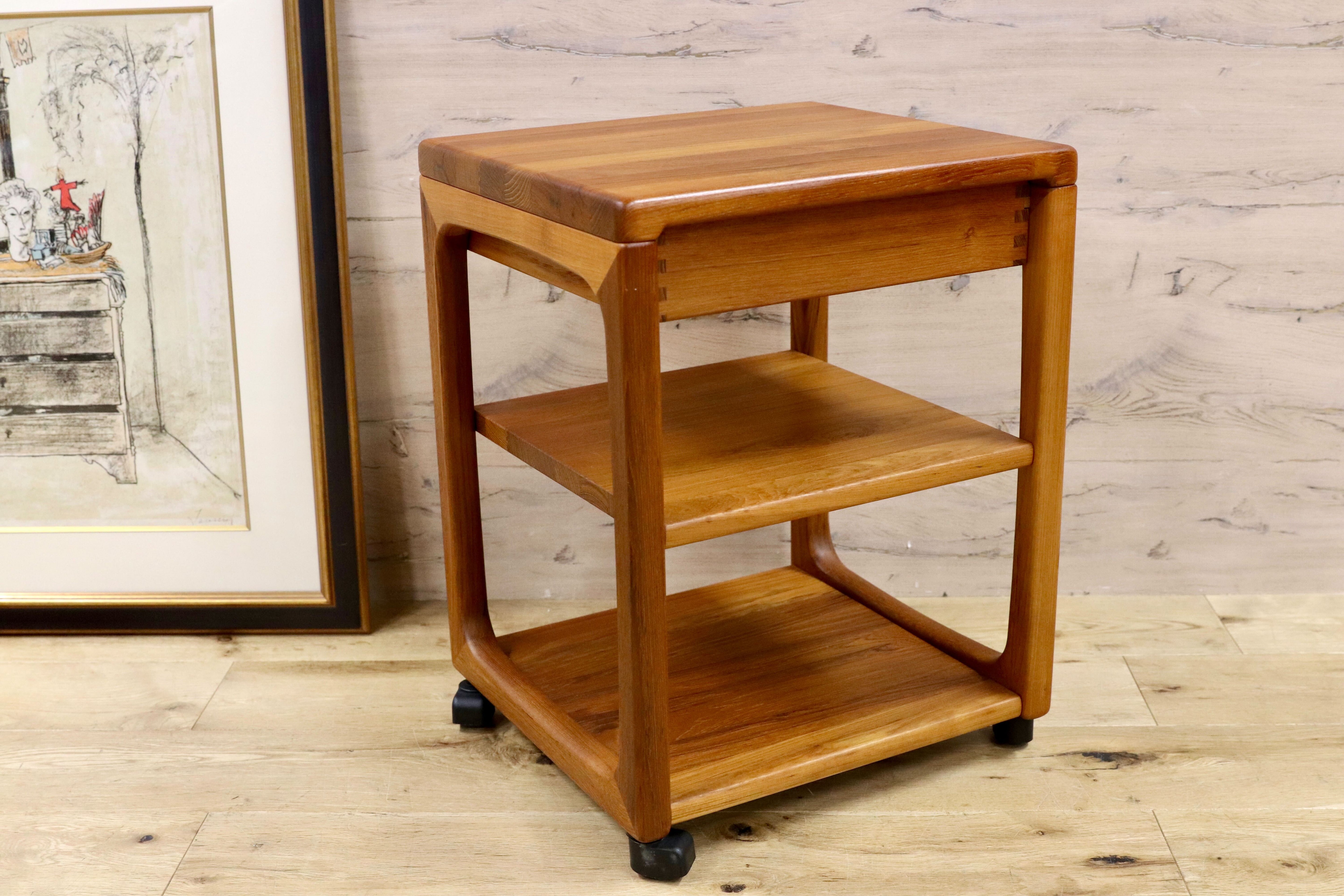 GMGH442○北欧家具 チーク無垢材 サイドテーブル コーヒーテーブル エンドテーブル 花台 飾り台 キャスター付き デンマーク