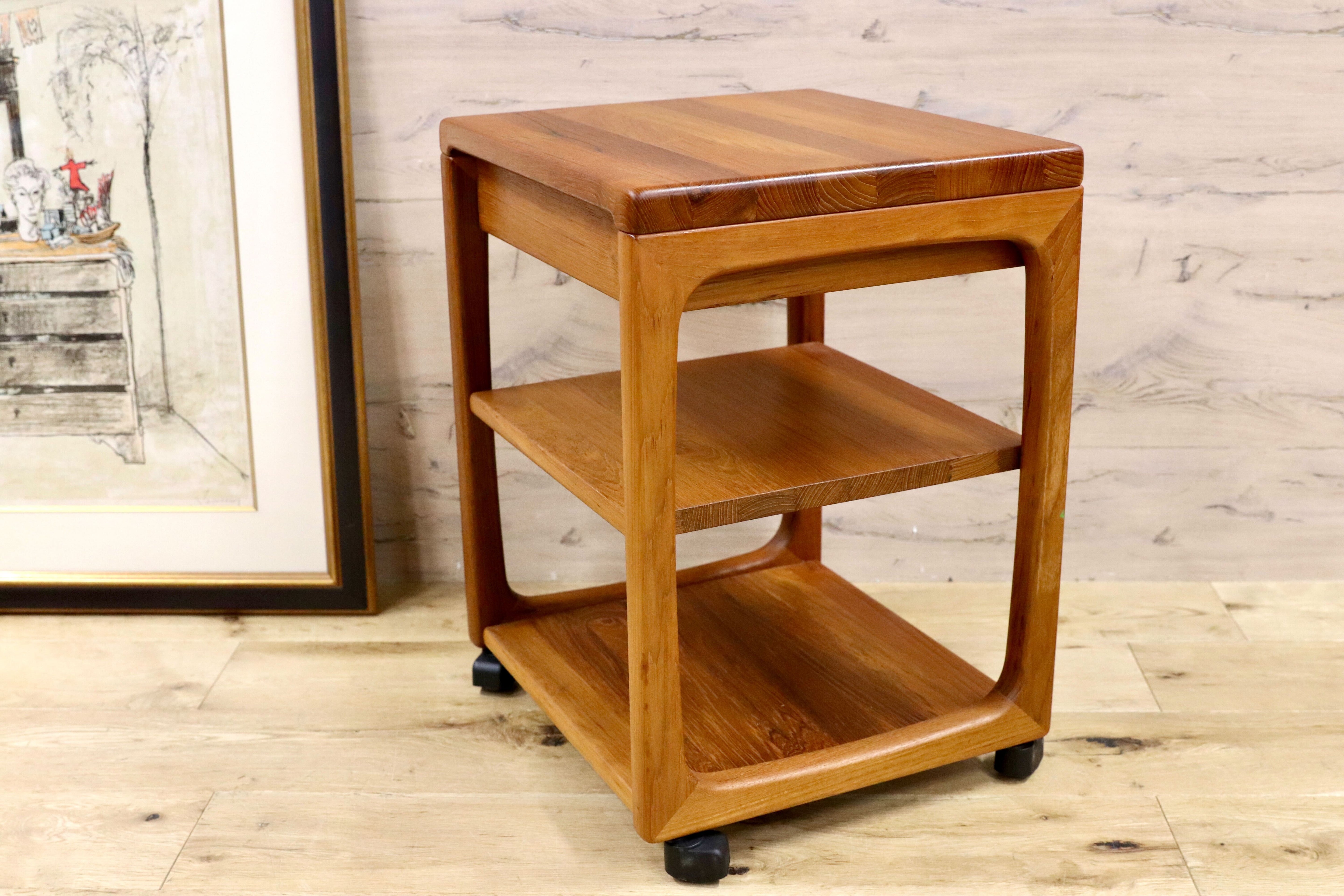 GMGH442○北欧家具 チーク無垢材 サイドテーブル コーヒーテーブル エンドテーブル 花台 飾り台 キャスター付き デンマーク