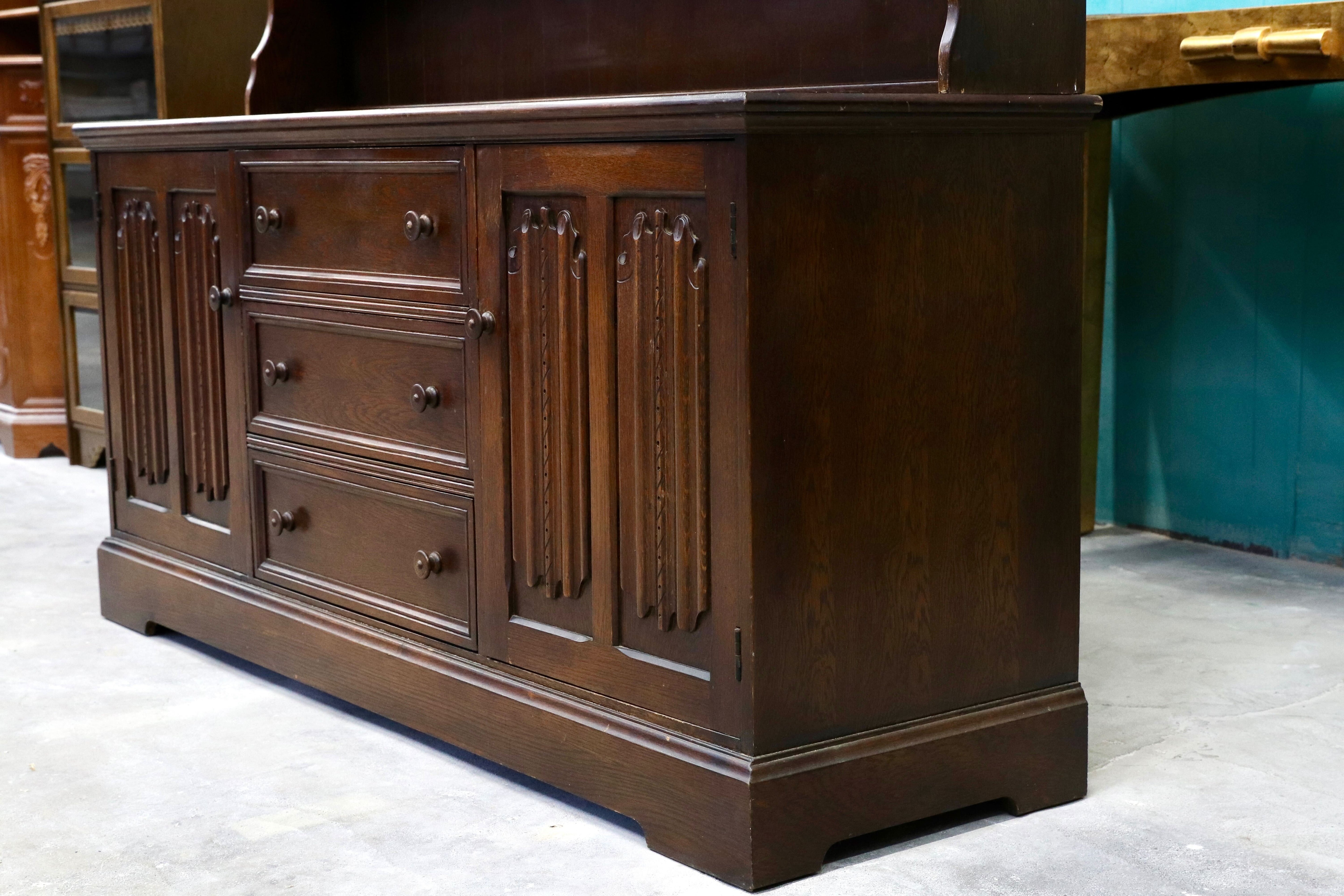 GMHH353○英国 イギリス 西洋 アンティーク キャビネット 飾り棚 オーク ブラウン クラシック ヴィンテージ 1950年代 カップボード 高級