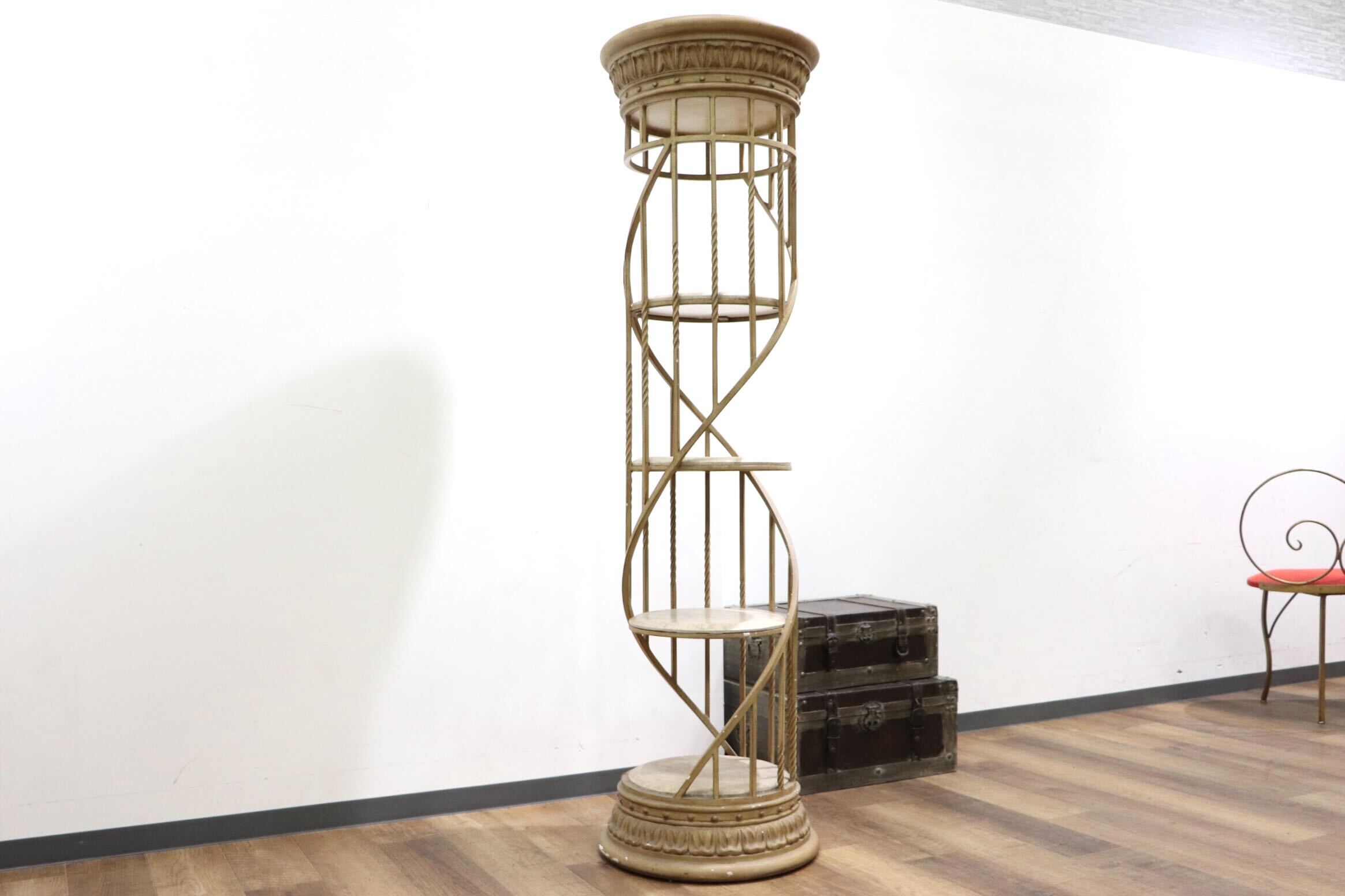 GMHK374○西洋アンティーク調 フラワースタンド 花台 飾り棚 ディスプレイラック タイル 石材 アイアンフレーム 店舗什器