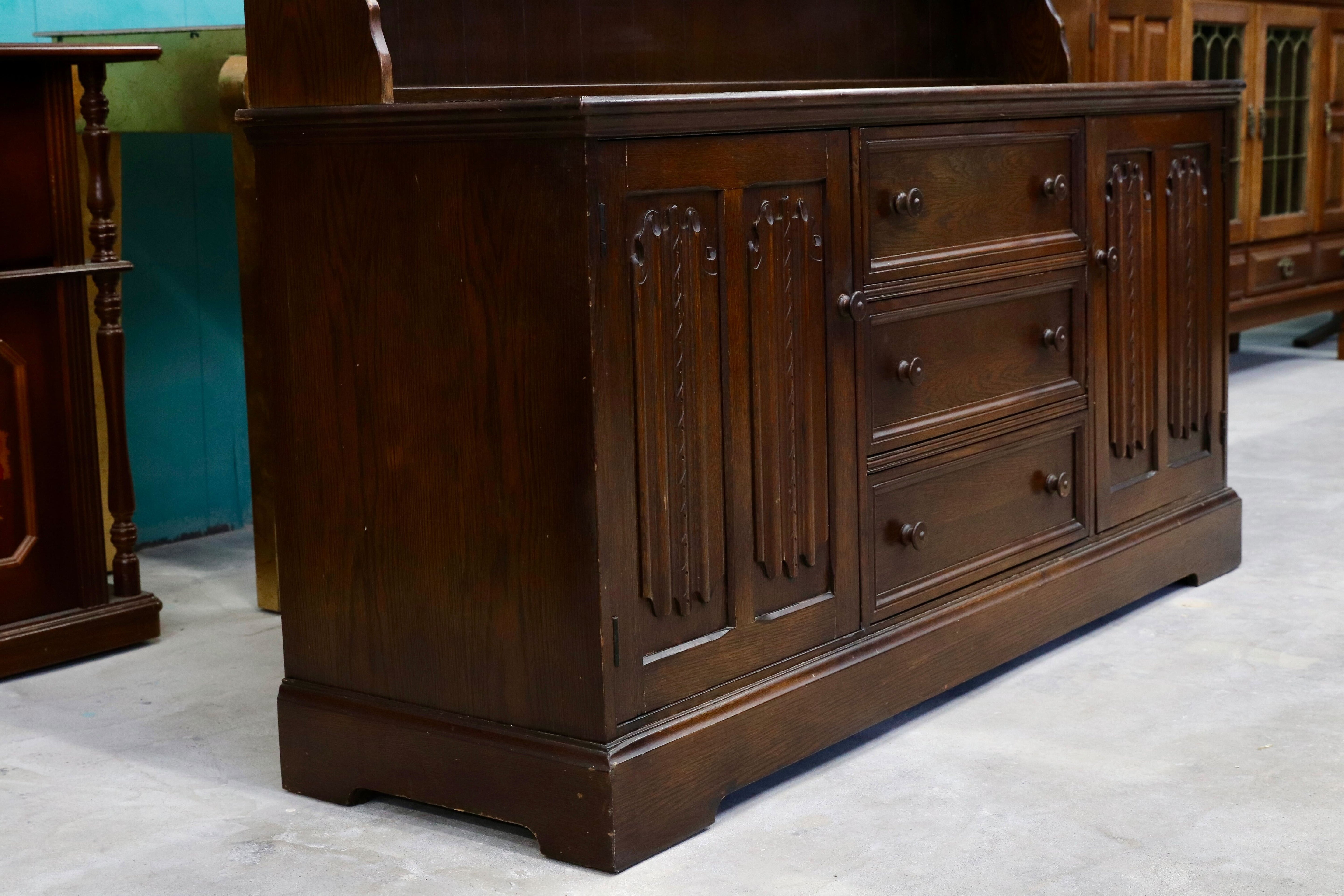 GMHH353○英国 イギリス 西洋 アンティーク キャビネット 飾り棚 オーク ブラウン クラシック ヴィンテージ 1950年代 カップボード 高級